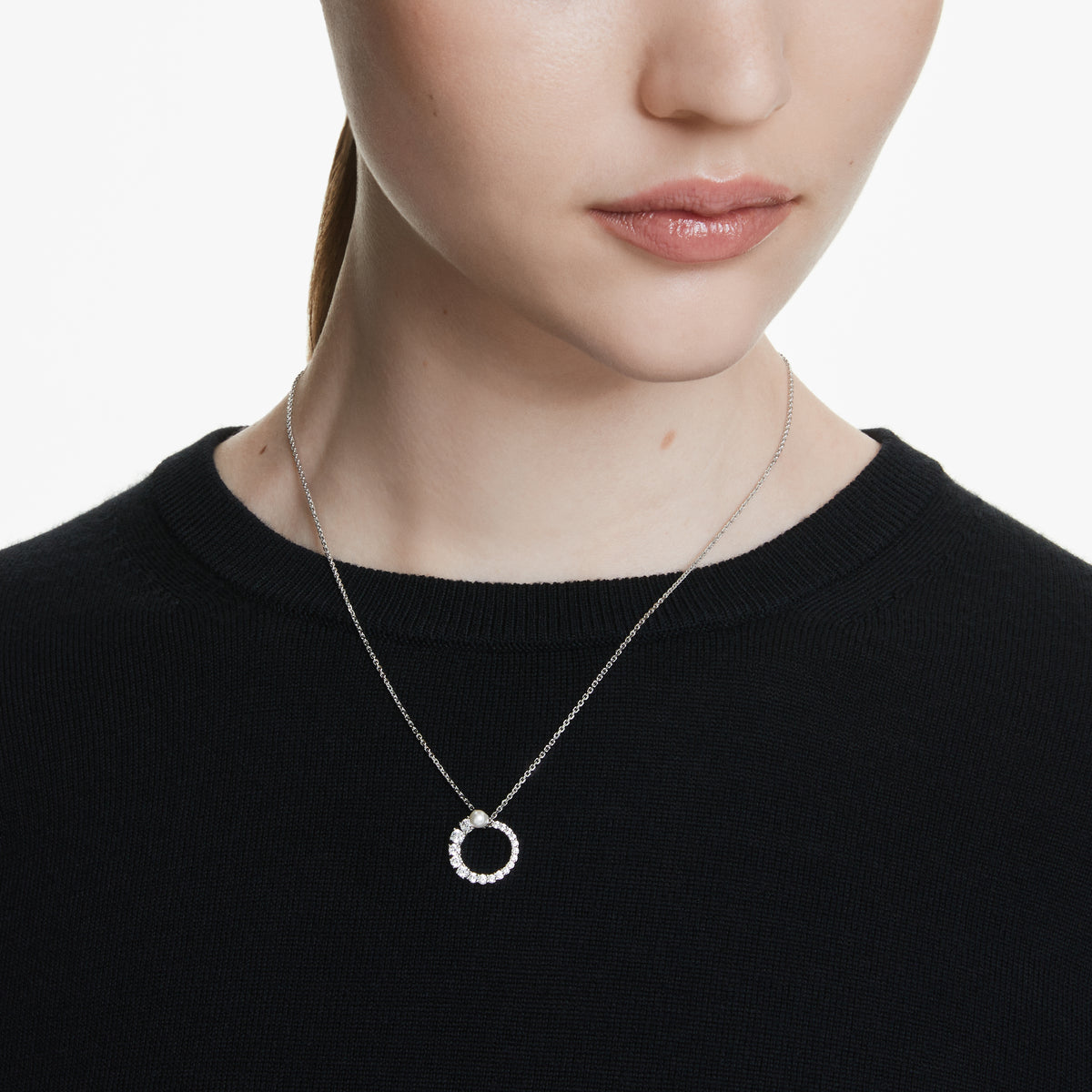 Matrix Kolye, Kristal İnci, Round Cut, Beyaz, Rodyum Kaplama