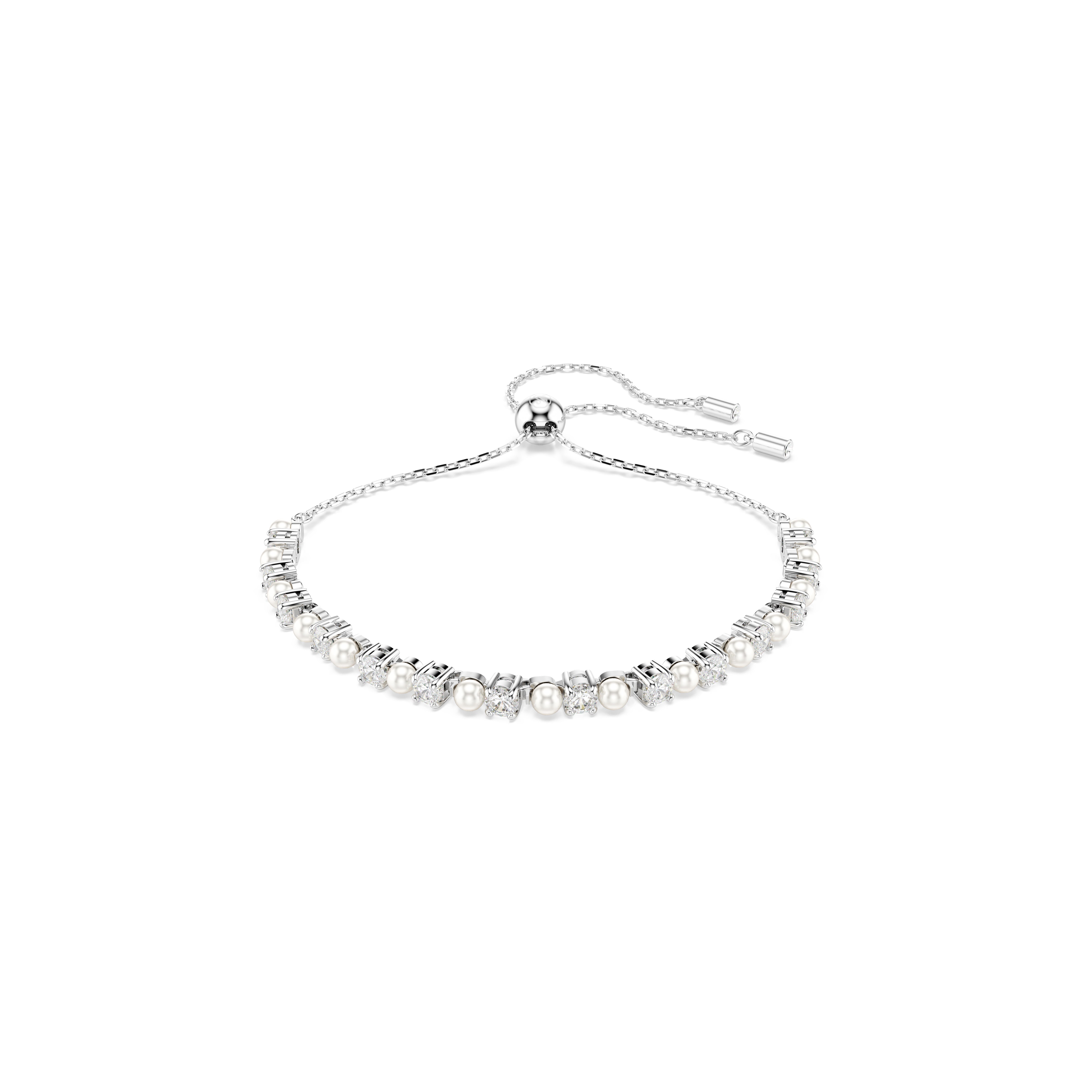 Matrix Bileklik, Kristal İnci, Round Cut, Beyaz, Rodyum Kaplama