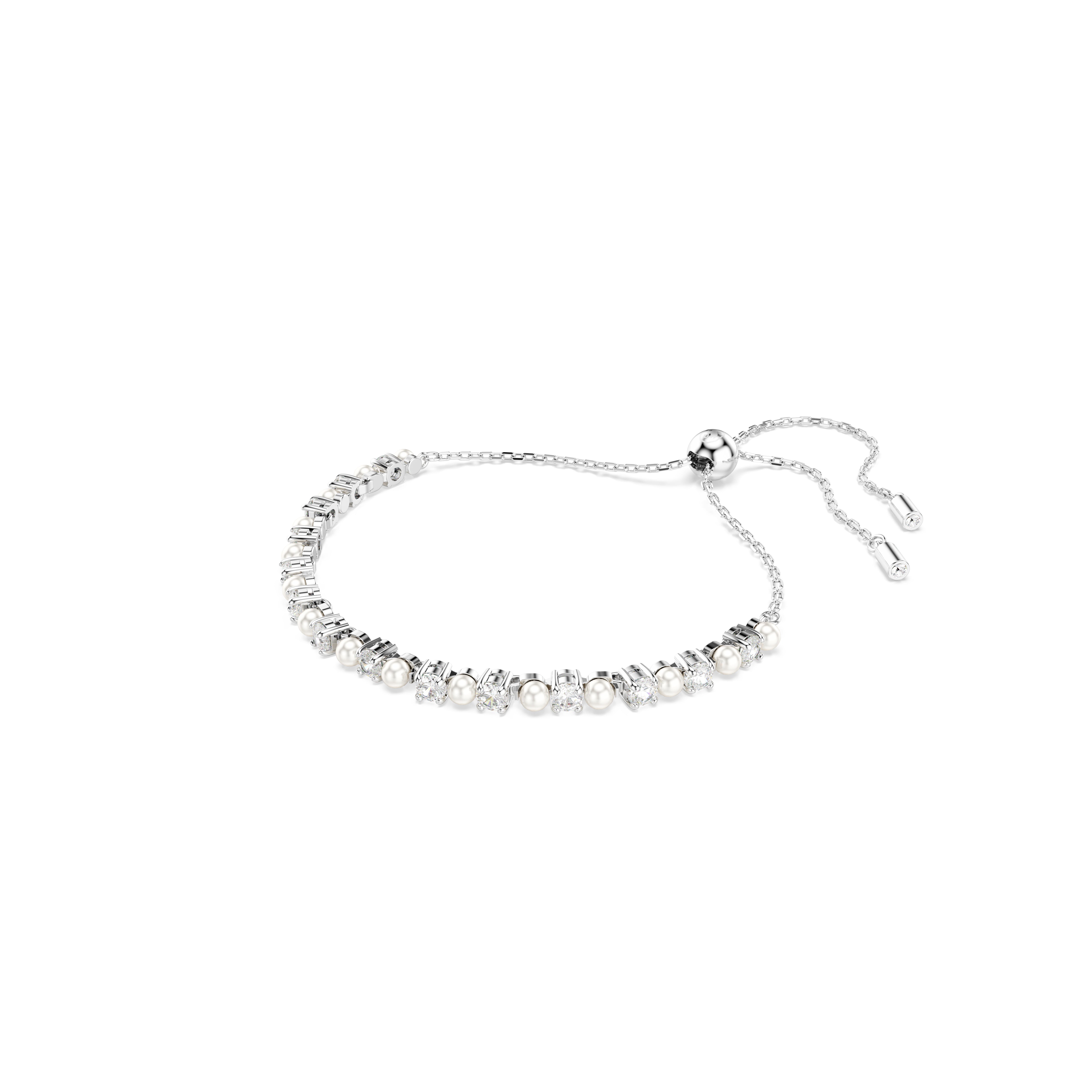 Matrix Bileklik, Kristal İnci, Round Cut, Beyaz, Rodyum Kaplama