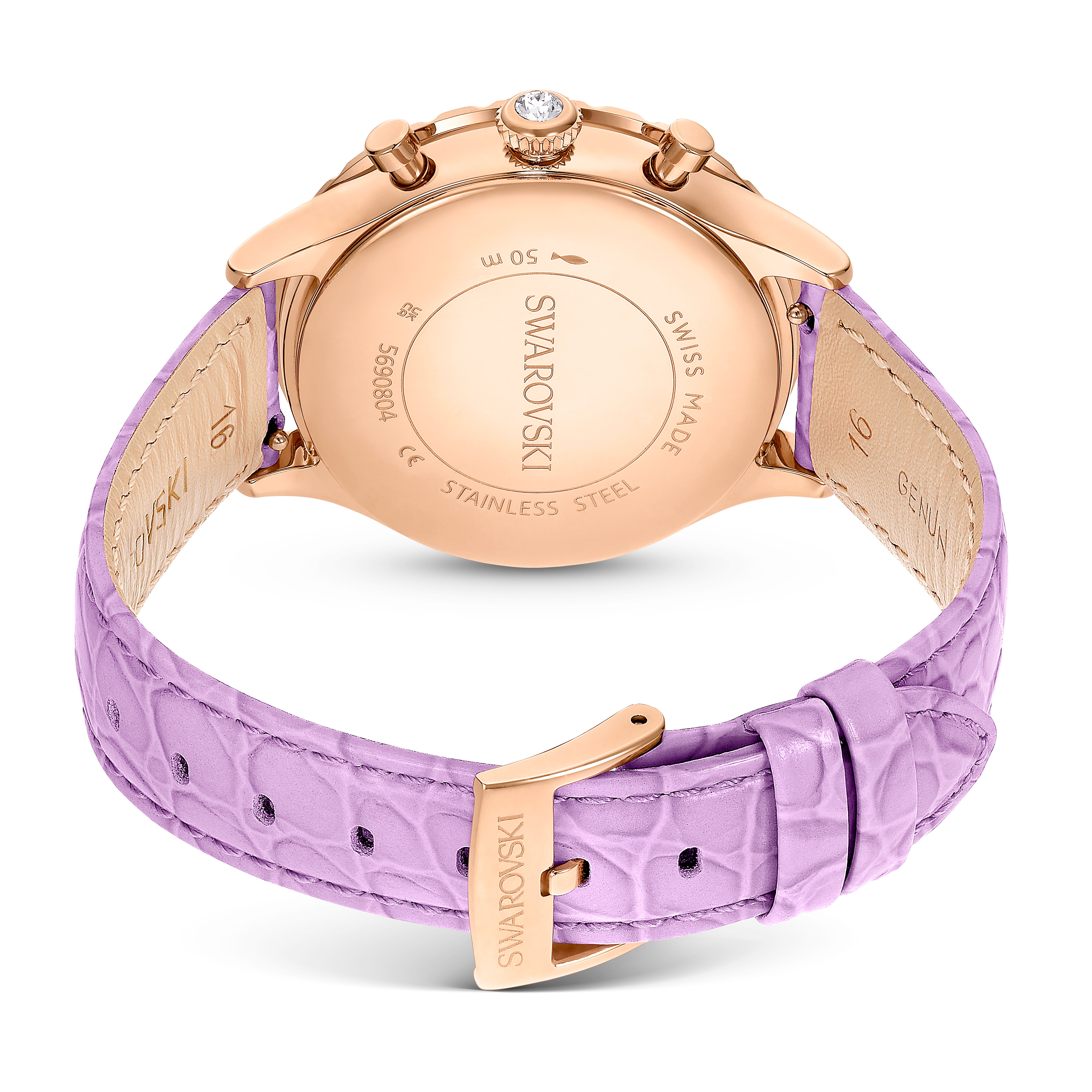 Octea Chrono Saat, Swiss Made, Deri Kayış, Mor, Pembe Altın Rengi Kaplama