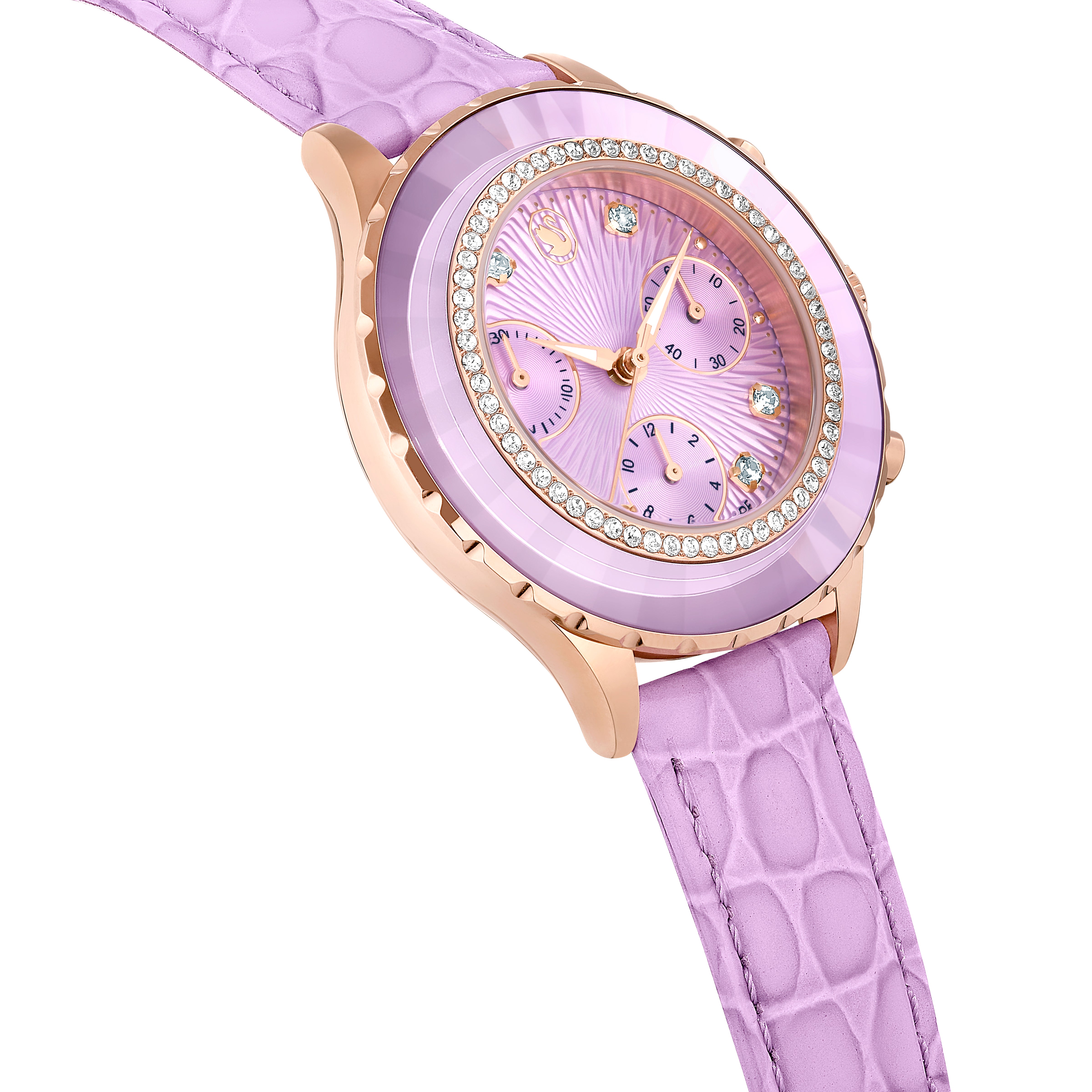 Octea Chrono Saat, Swiss Made, Deri Kayış, Mor, Pembe Altın Rengi Kaplama