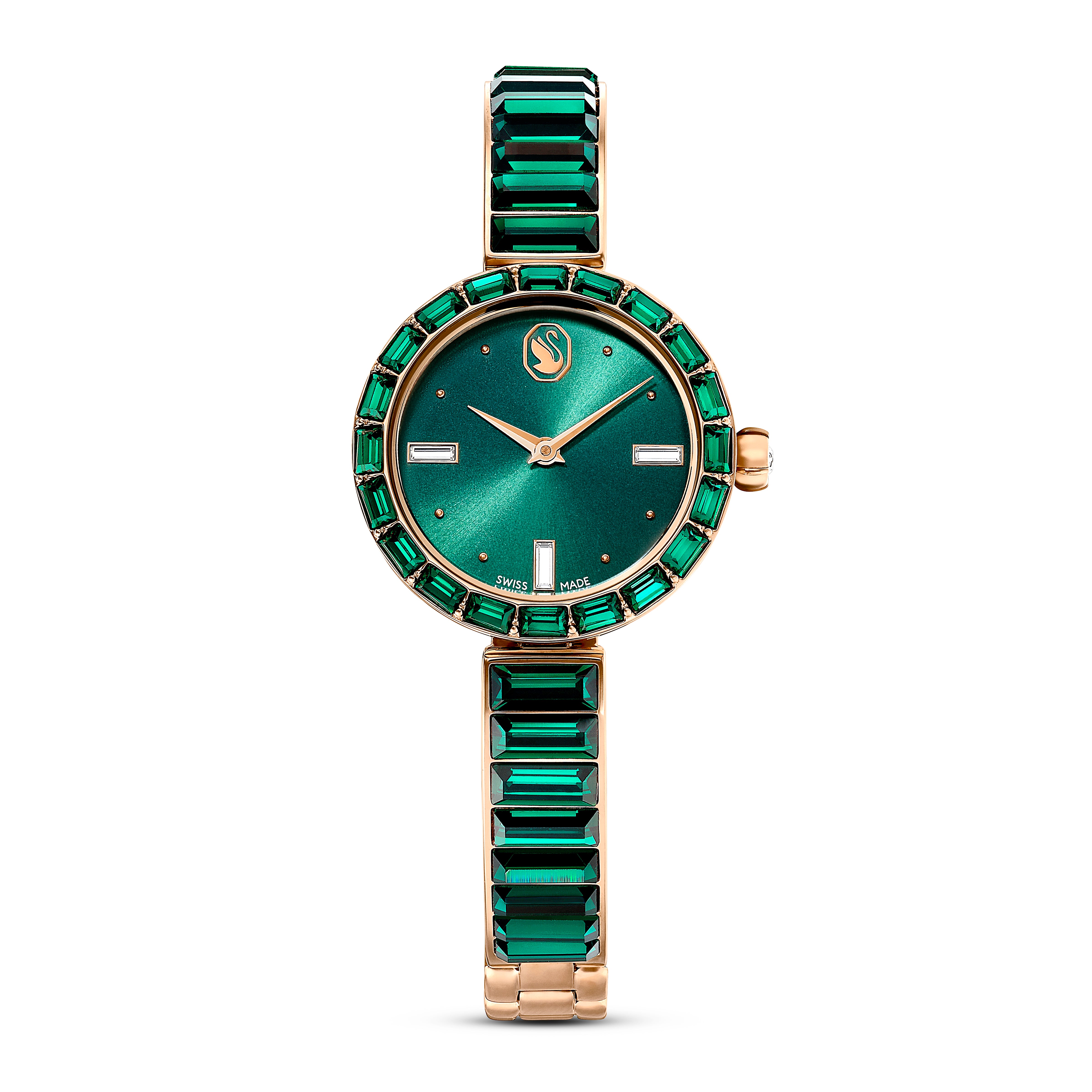 Matrix Bangle Saat, Swiss Made, Kristal Bileklik, Yeşil, Şampanya Altin Rengi Yüzey