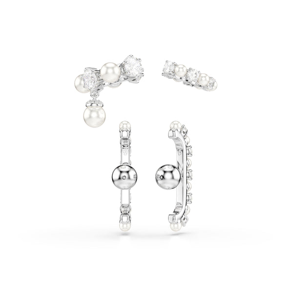 Matrix Earcuff, Set (3), Kristal İnci, Yuvarlak Kesim, Beyaz, Rodyum Kaplama