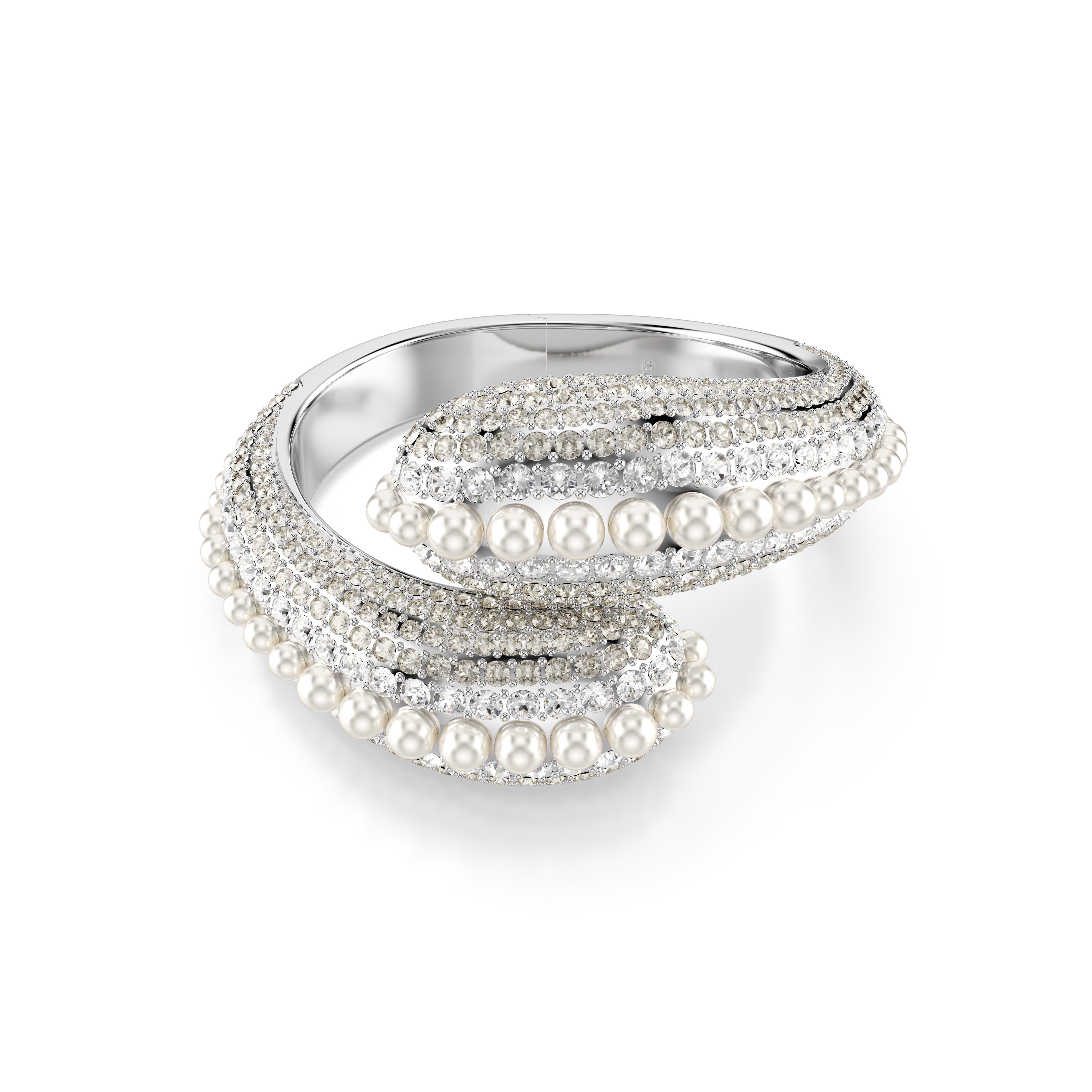 Sublima Kelepçe Bileklik, Statement, Kristal İnci, Round Cut, Beyaz, Rodyum Kaplama, M
