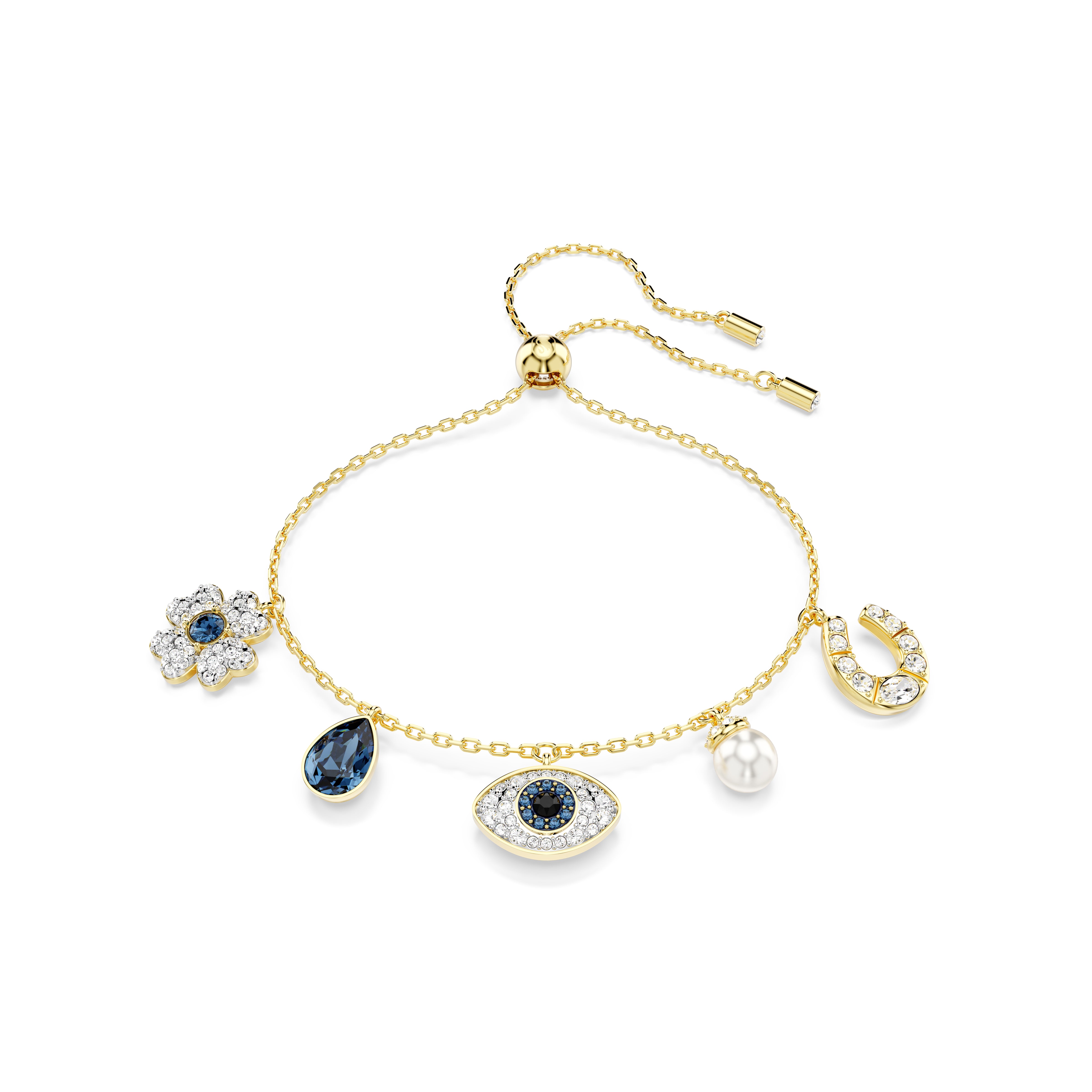 Symbolica Bileklik, Clover, Evil Eye & Horseshoe, Mavi, Sarı Altın Rengi Kaplama