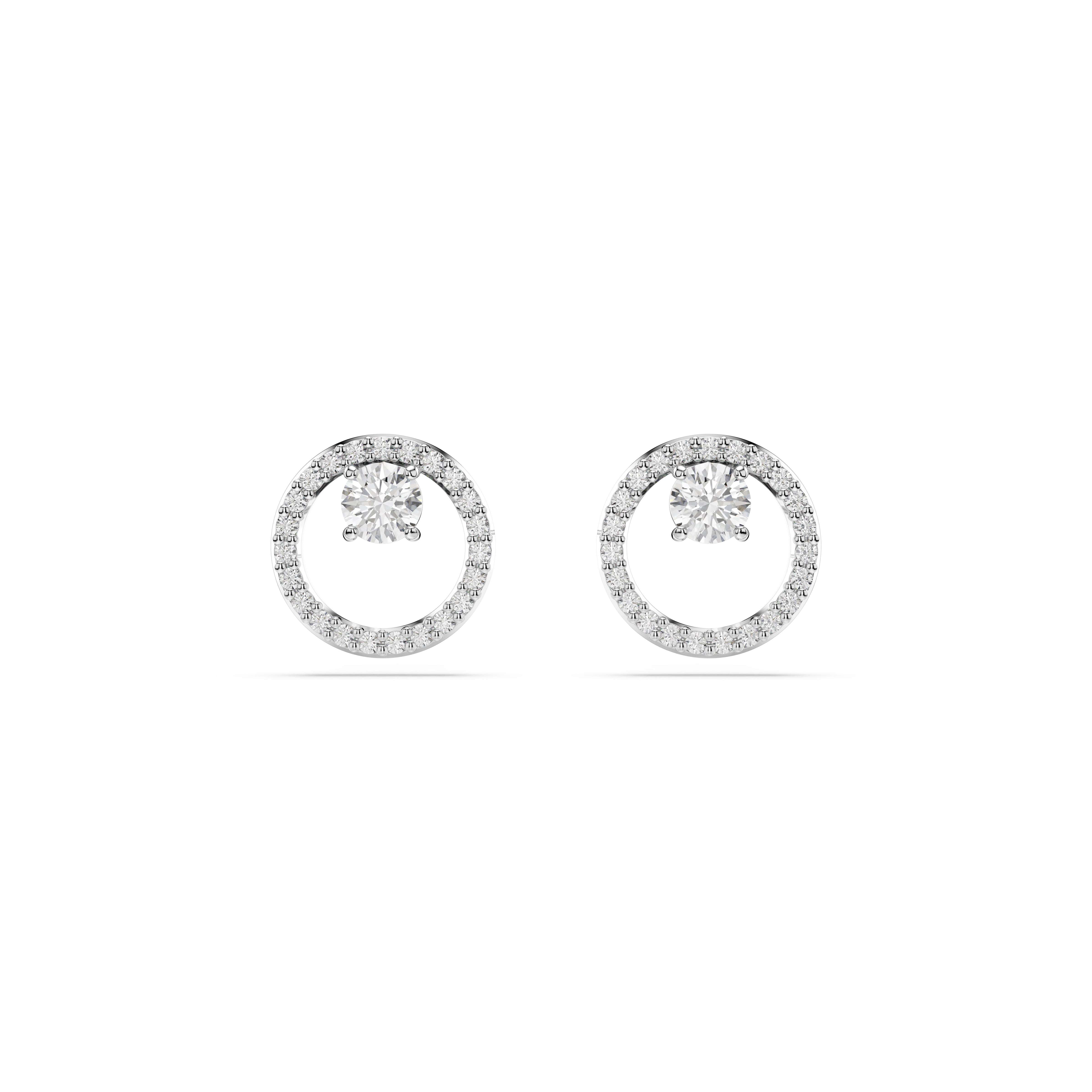 Constella Stud Küpe, Round Cut, Beyaz, Rodyum Kaplama