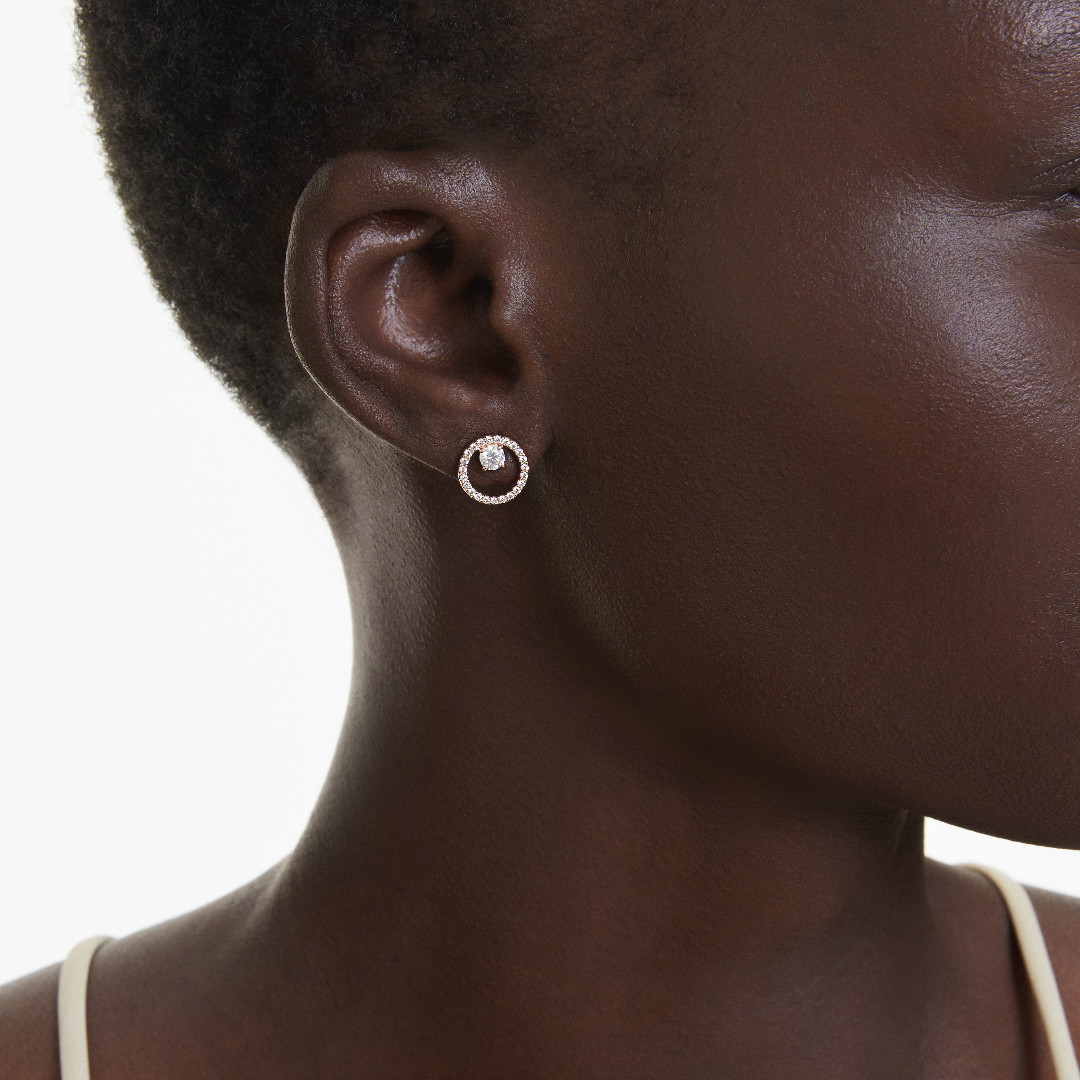Constella Stud Küpe, Round Cut, Beyaz, Pembe Altın Rengi Kaplama