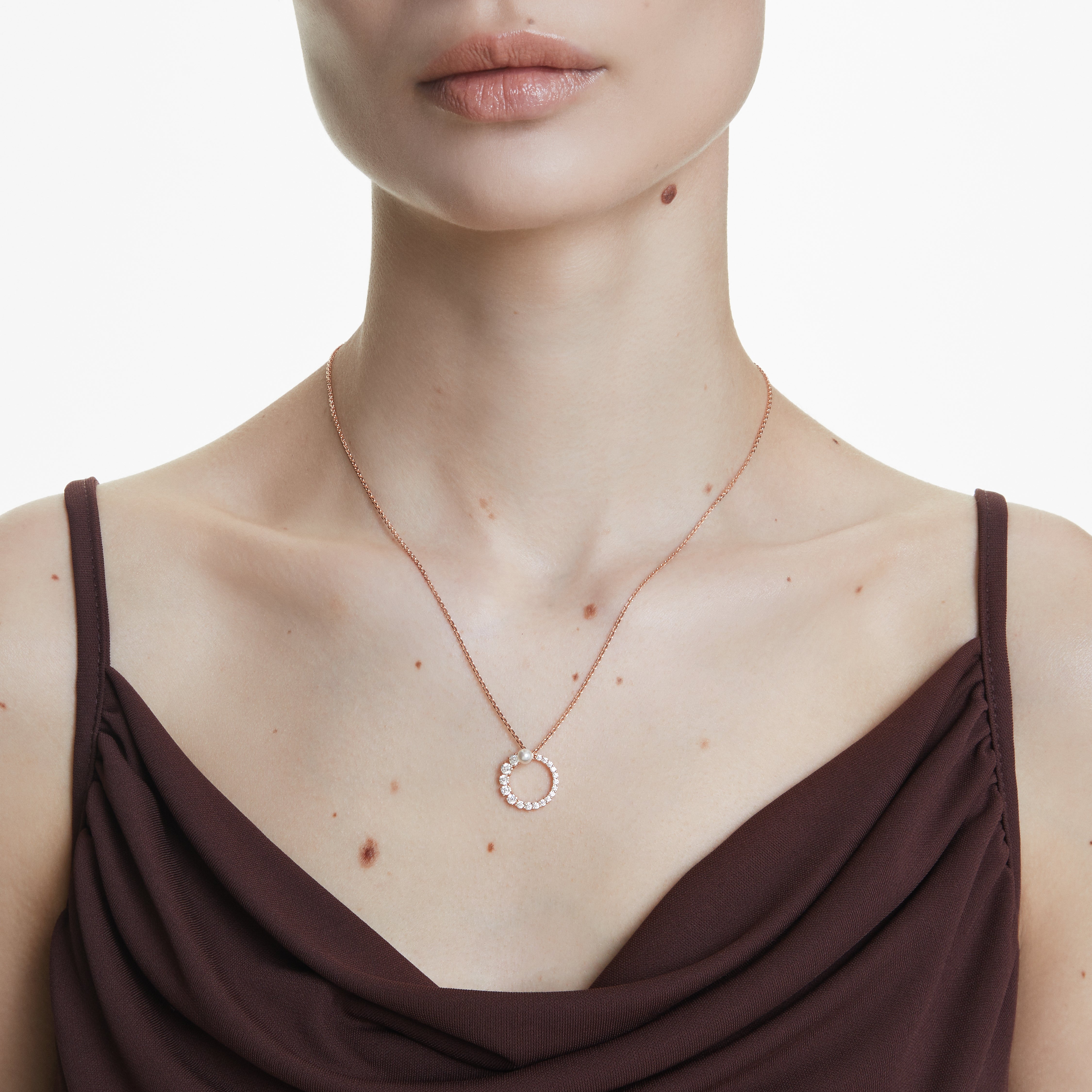 Matrix Kolye, Kristal İnci, Round Cut, Beyaz, Pembe Altın Rengi Kaplama