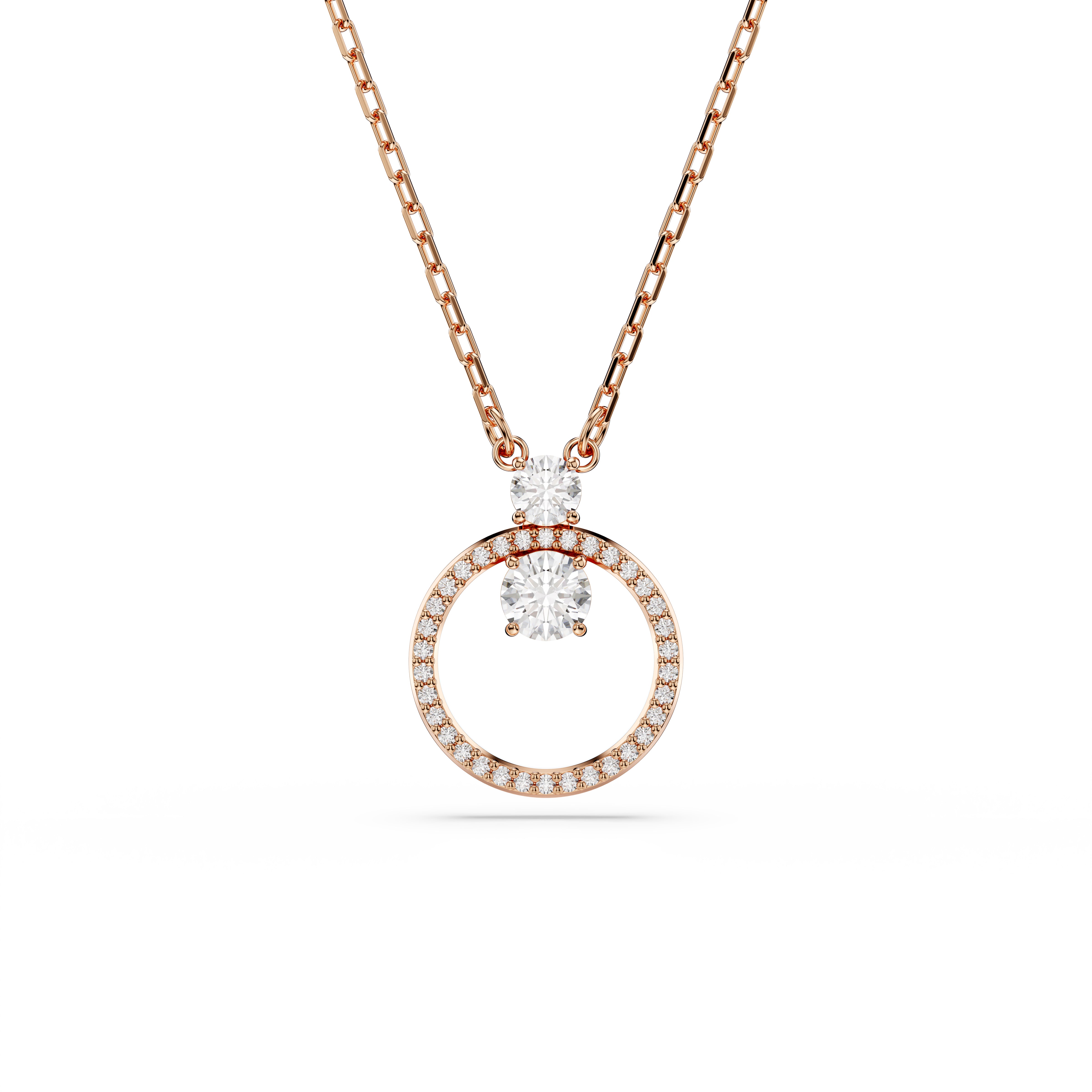 Constella Kolye, Pavé, Round Cut, Beyaz, Pembe Altın Rengi Kaplama