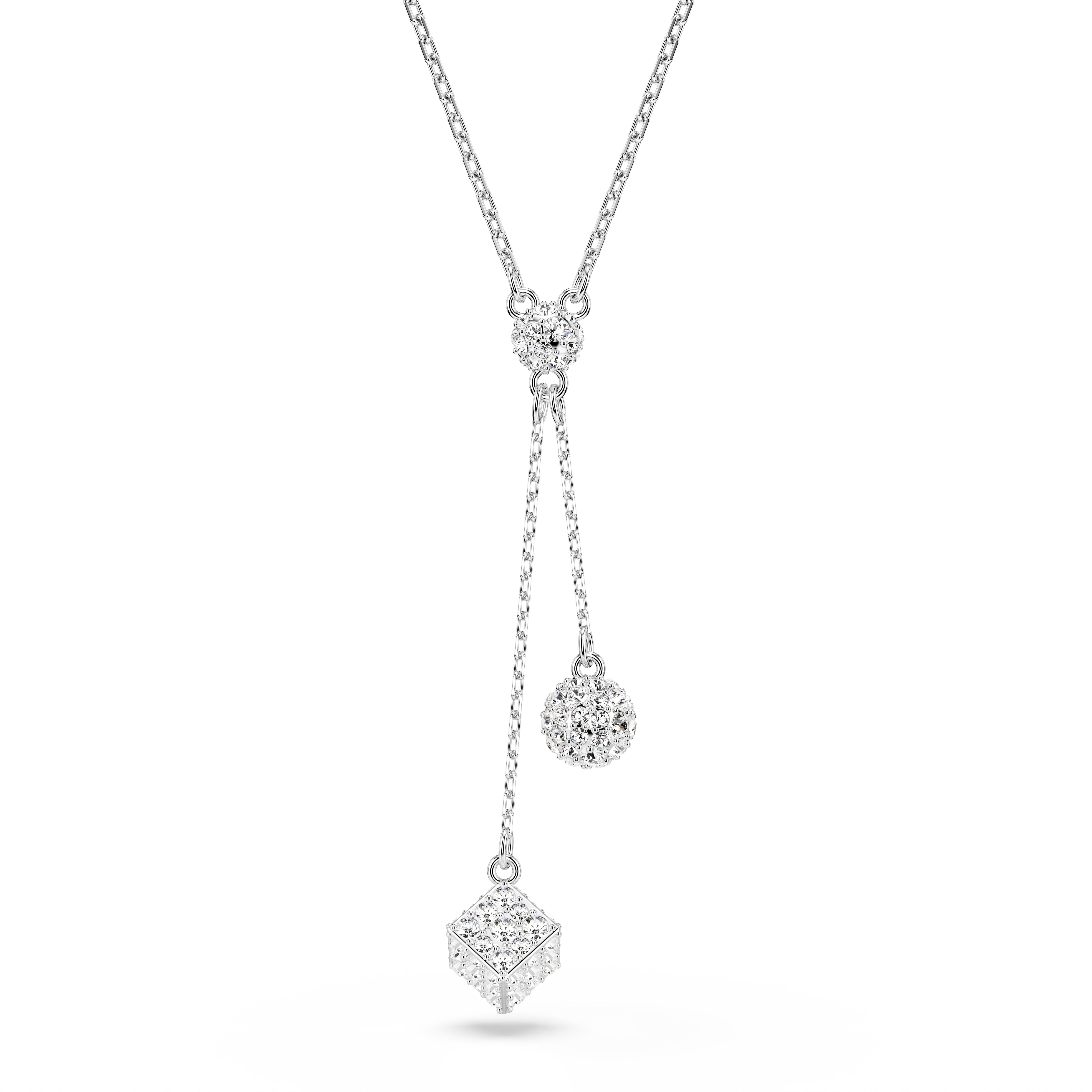 Dextera Y Kolye, Round Cut, Küre ve Küp, Beyaz, Rodyum Kaplama