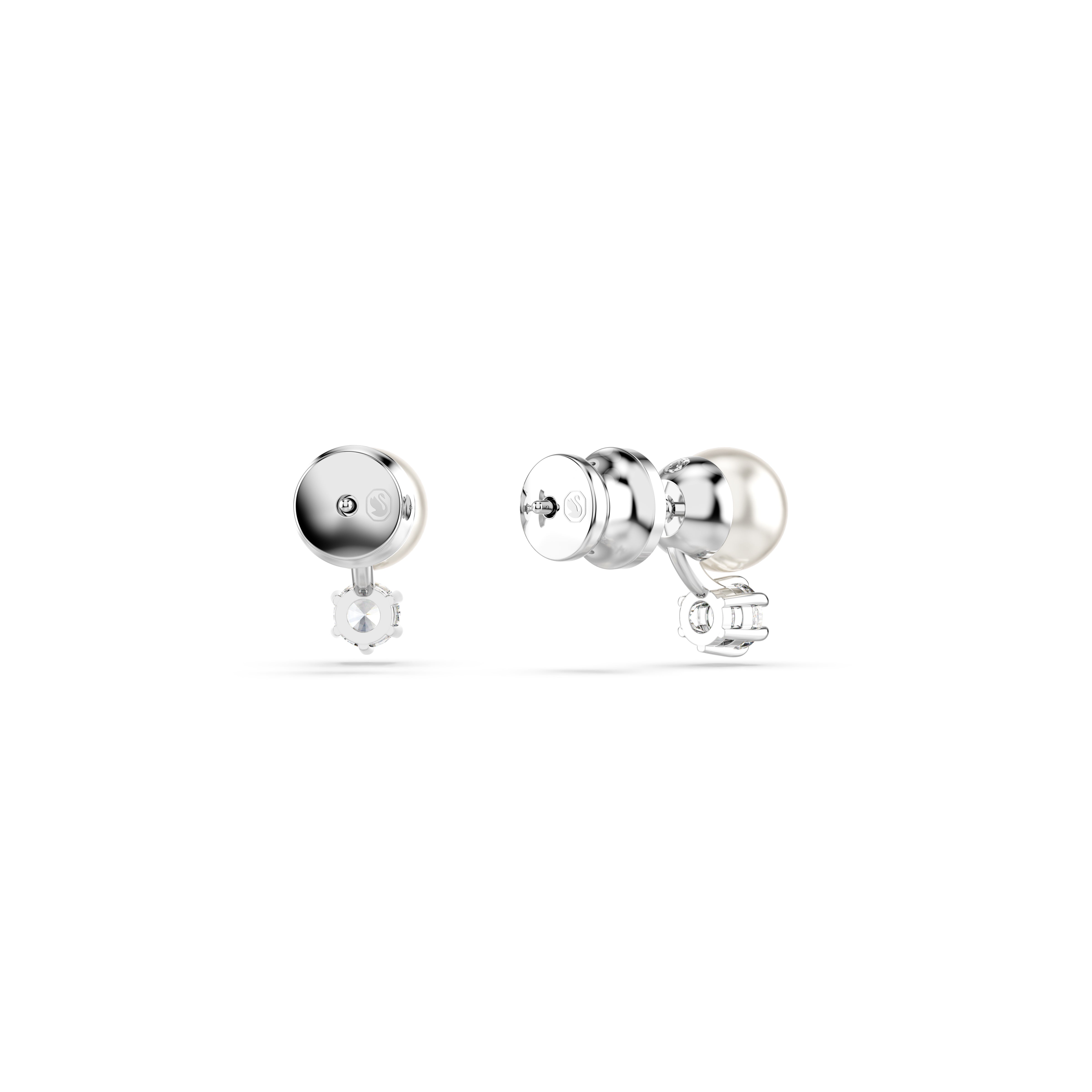 Matrix Stud Küpe, Kristal İnci, Round Cut, Beyaz, Rodyum Kaplama