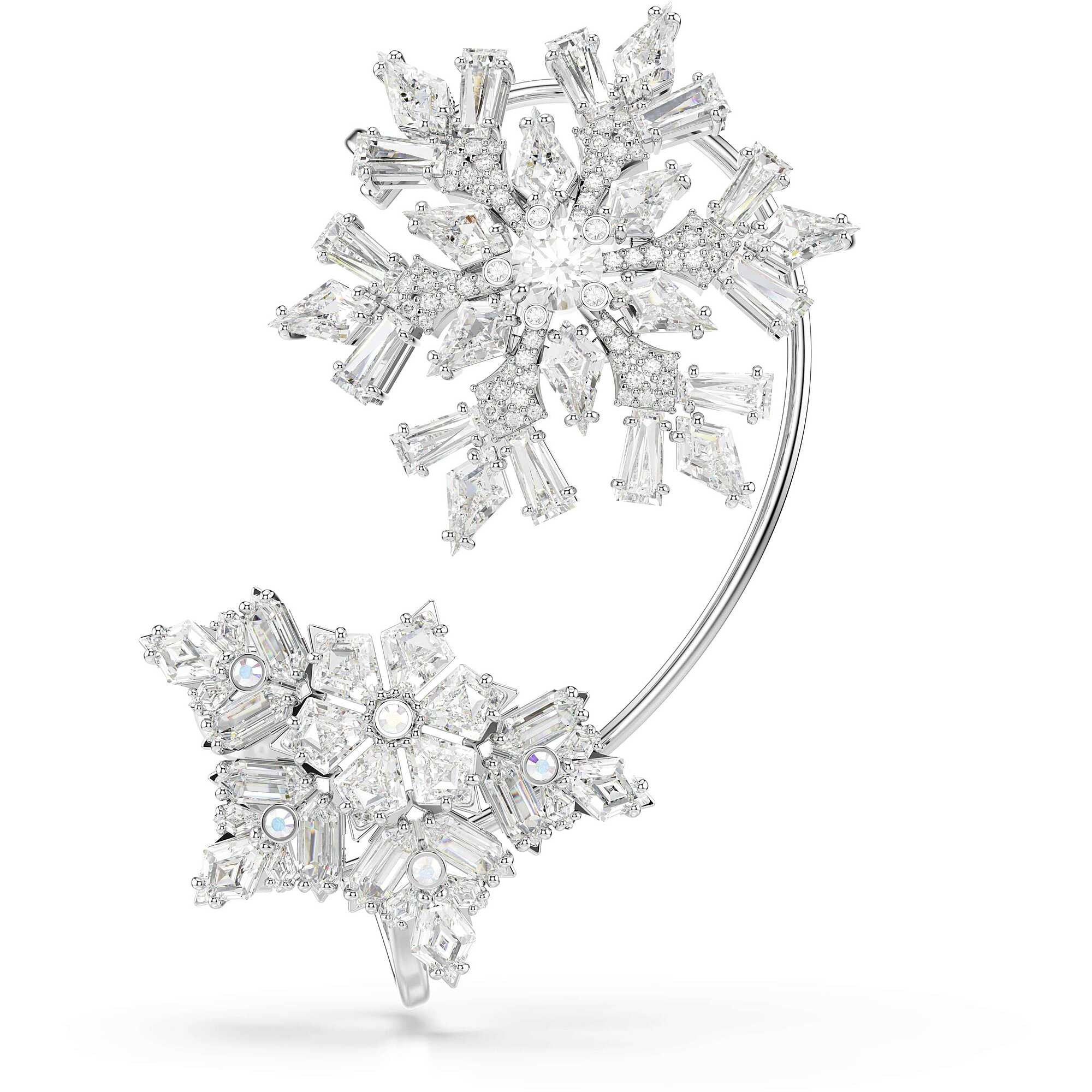 Idyllia Ear Cuff, Tekli, Mixed Cuts, Kar Tanesi, Beyaz, Rodyum Kaplama