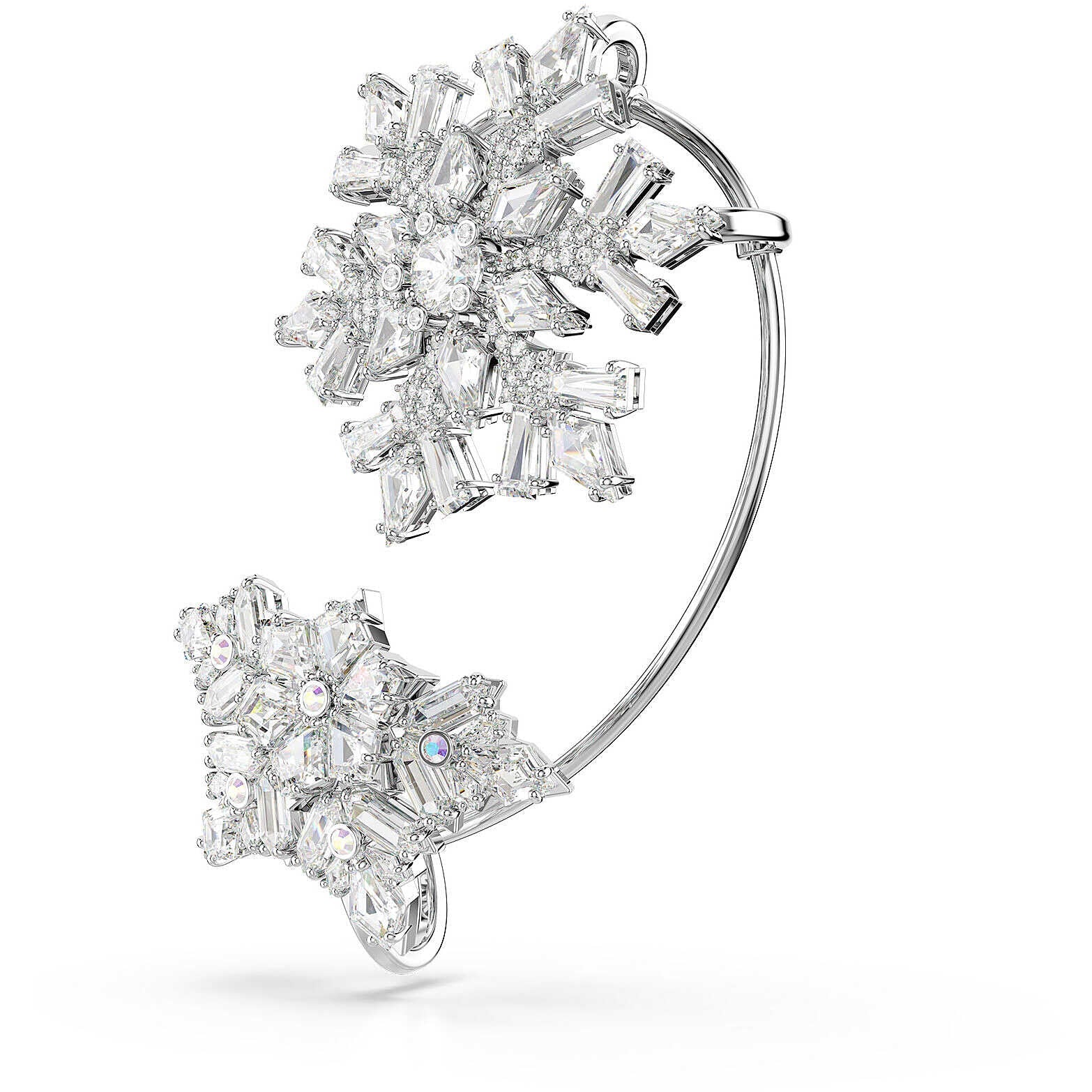 Idyllia Ear Cuff, Tekli, Mixed Cuts, Kar Tanesi, Beyaz, Rodyum Kaplama