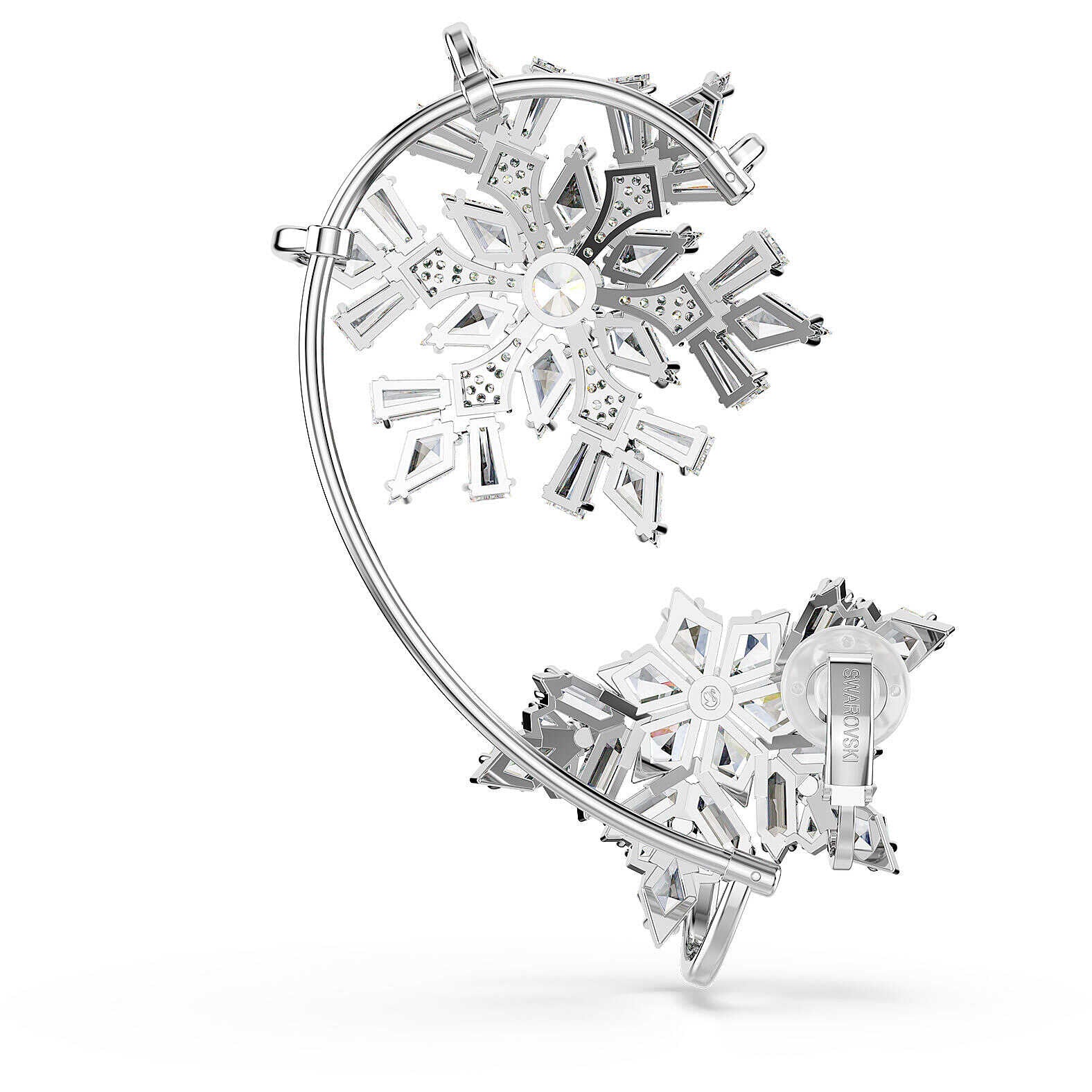 Idyllia Ear Cuff, Tekli, Mixed Cuts, Kar Tanesi, Beyaz, Rodyum Kaplama