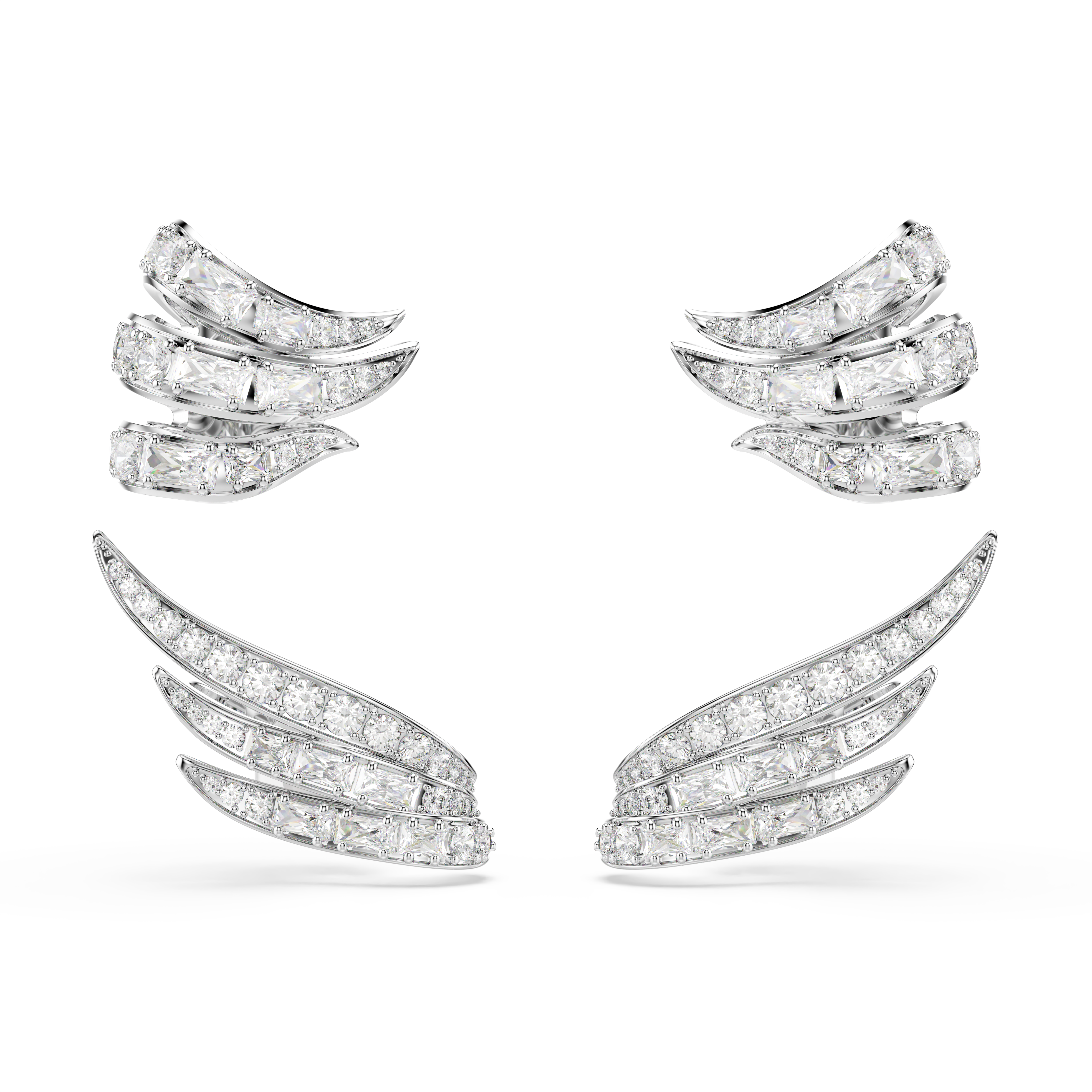 Vienna Ear Cuffs Küpe, Karışık Kesim, Kuğu, Beyaz, Rodyum Kaplama