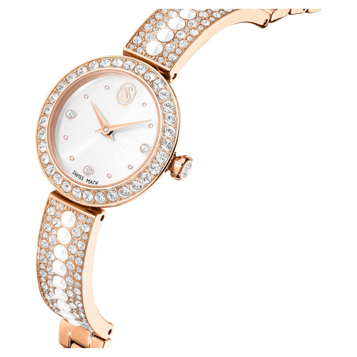 Matrix Pearl Bangle Halka Bileklik Saat, İsviçre Üretimi, Kristal bileklik, Pembe Altın Rengi Yüzey