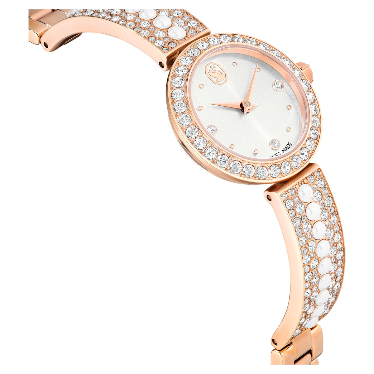 Matrix Pearl Bangle Halka Bileklik Saat, İsviçre Üretimi, Kristal bileklik, Pembe Altın Rengi Yüzey