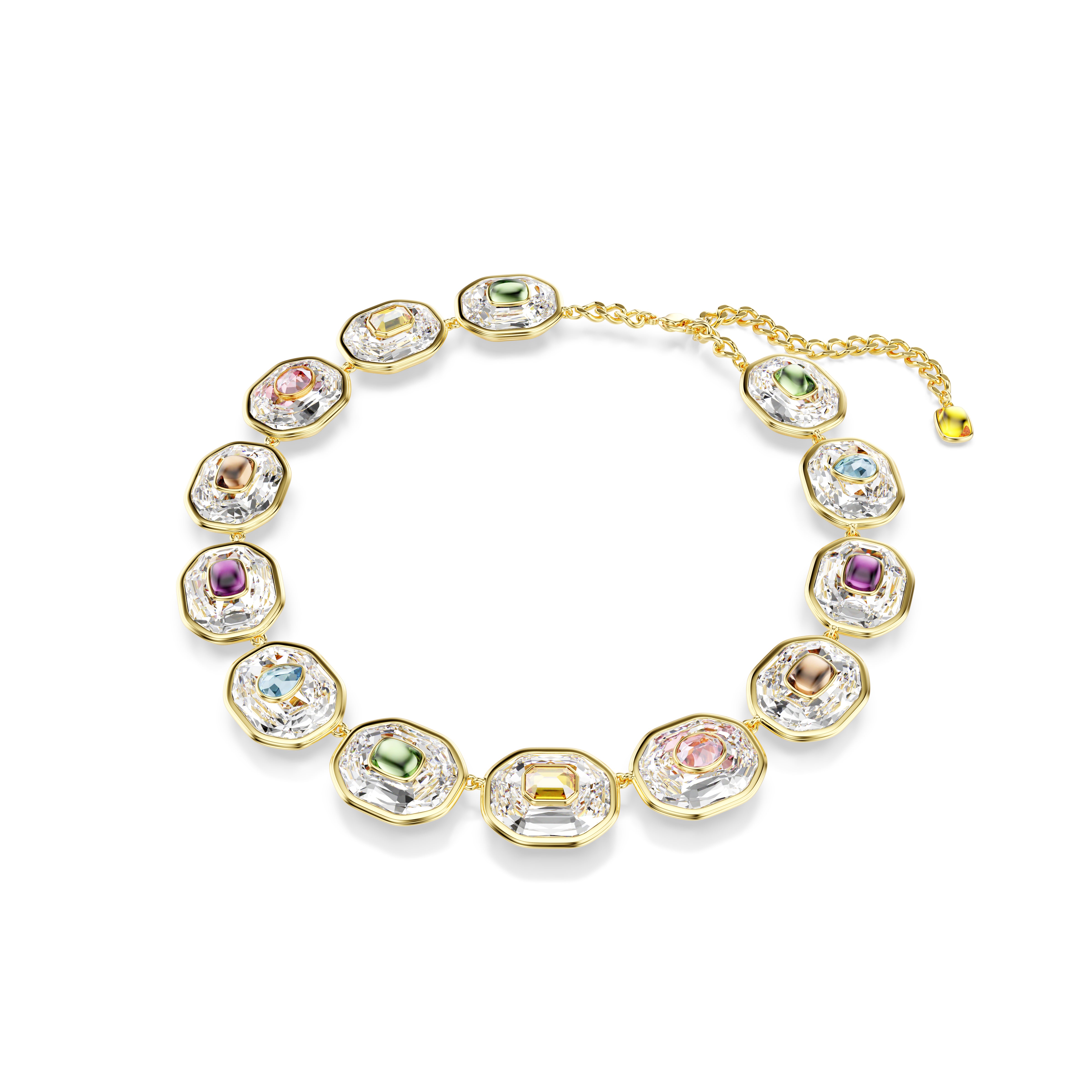 Chroma Tennis Kolye, Octagon Kesim, Çok Renkli, Altin Rengi Kaplama