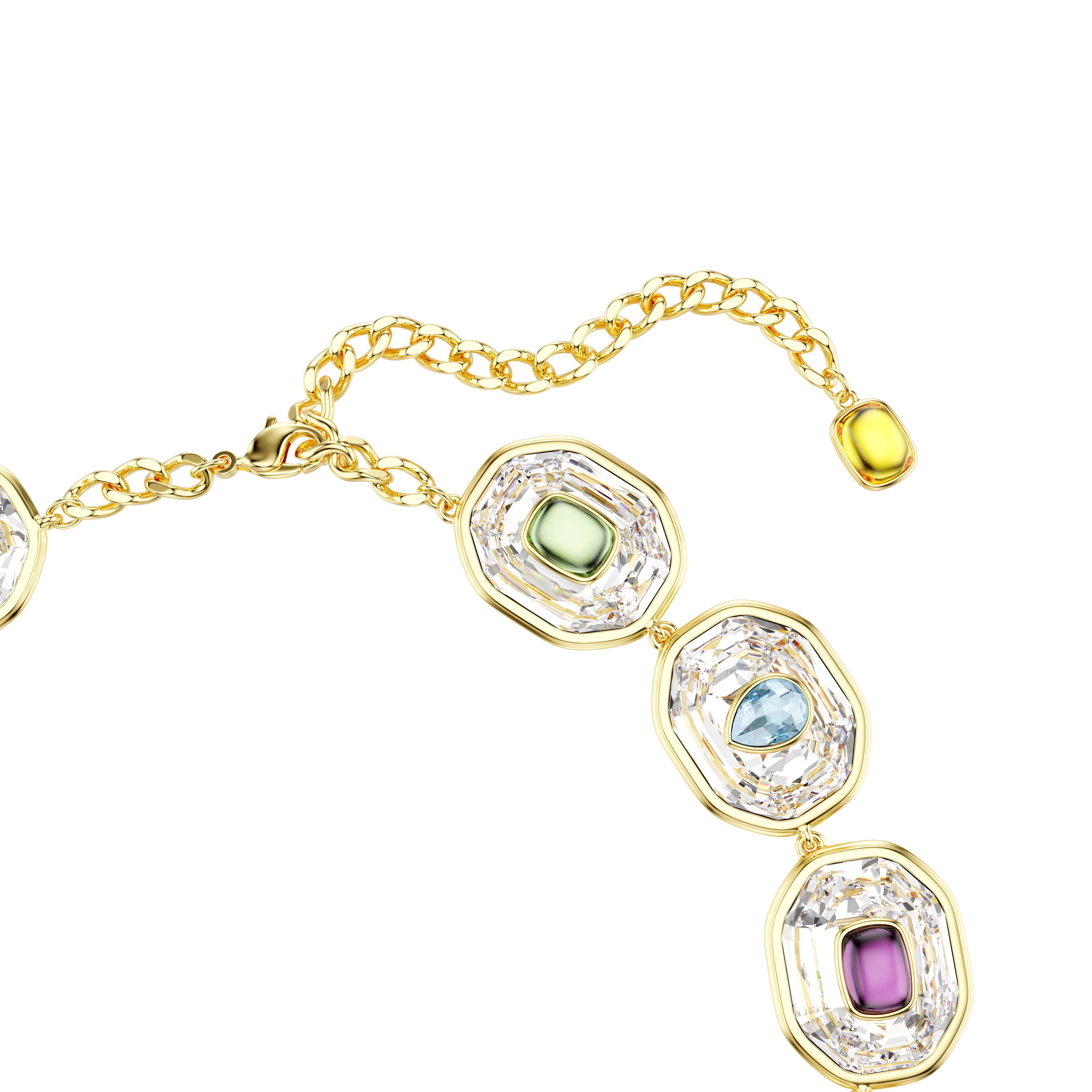 Chroma Tennis Kolye, Octagon Kesim, Çok Renkli, Altin Rengi Kaplama