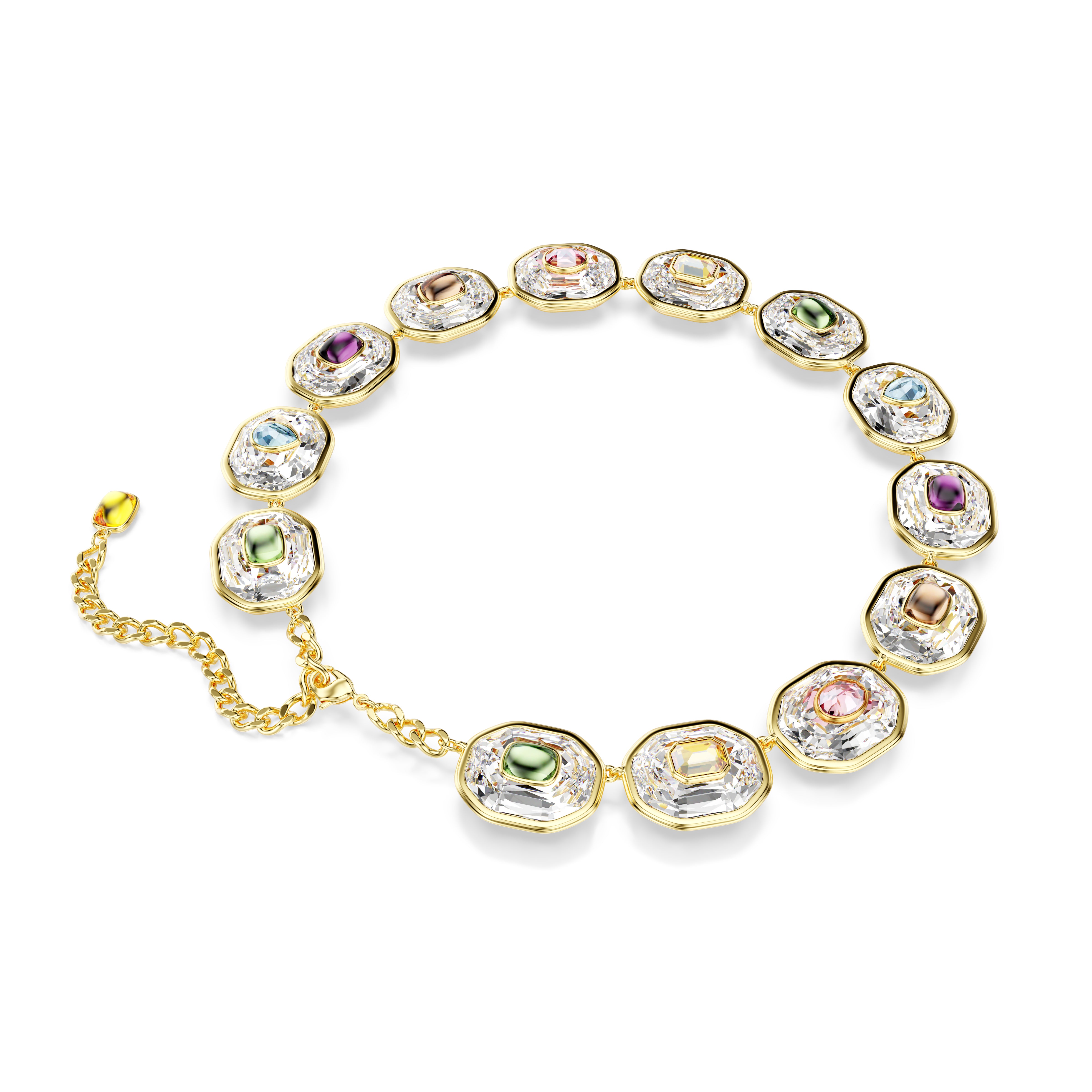 Chroma Tennis Kolye, Octagon Kesim, Çok Renkli, Altin Rengi Kaplama