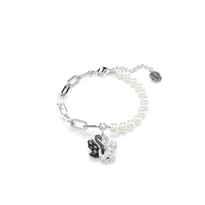 Swan Bileklik, Kristal İnci, Swan, Siyah, Rodyum Kaplama