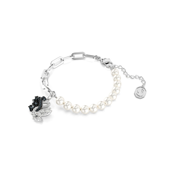 Swan Bileklik, Kristal İnci, Swan, Siyah, Rodyum Kaplama