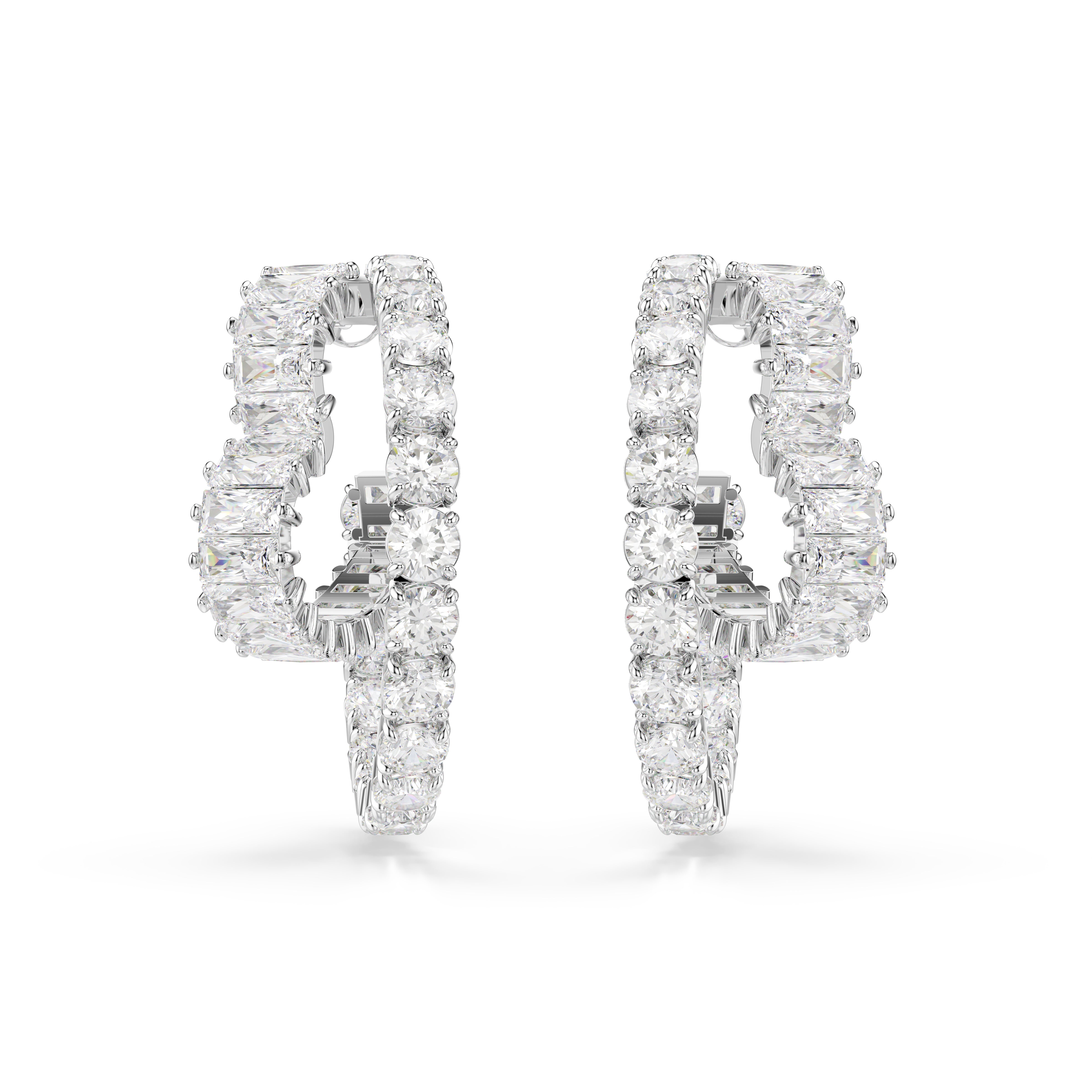 Matrix Halka Küpe, Karişik Kesim, Kalp, Beyaz, Rodyum Kaplama