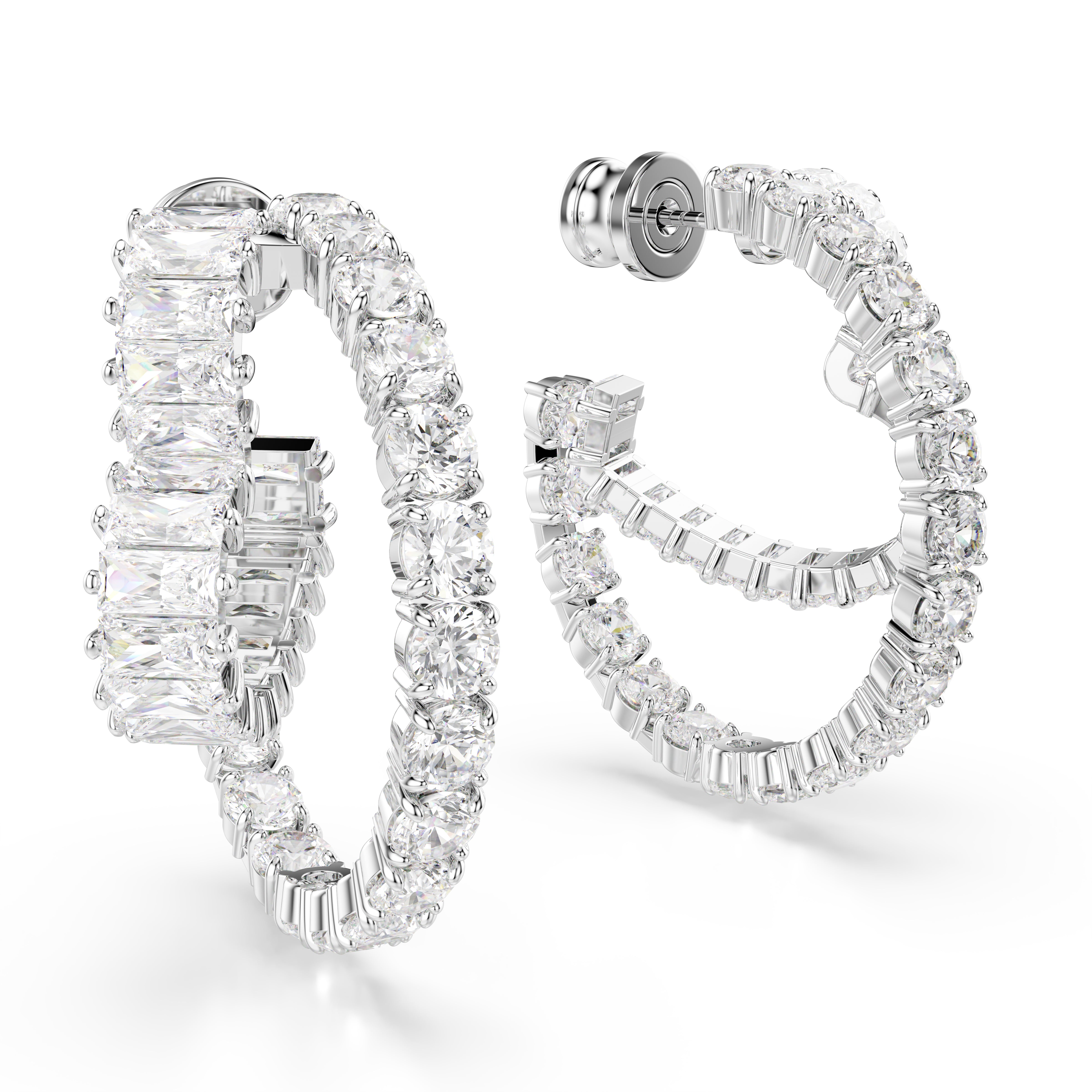 Matrix Halka Küpe, Karişik Kesim, Kalp, Beyaz, Rodyum Kaplama