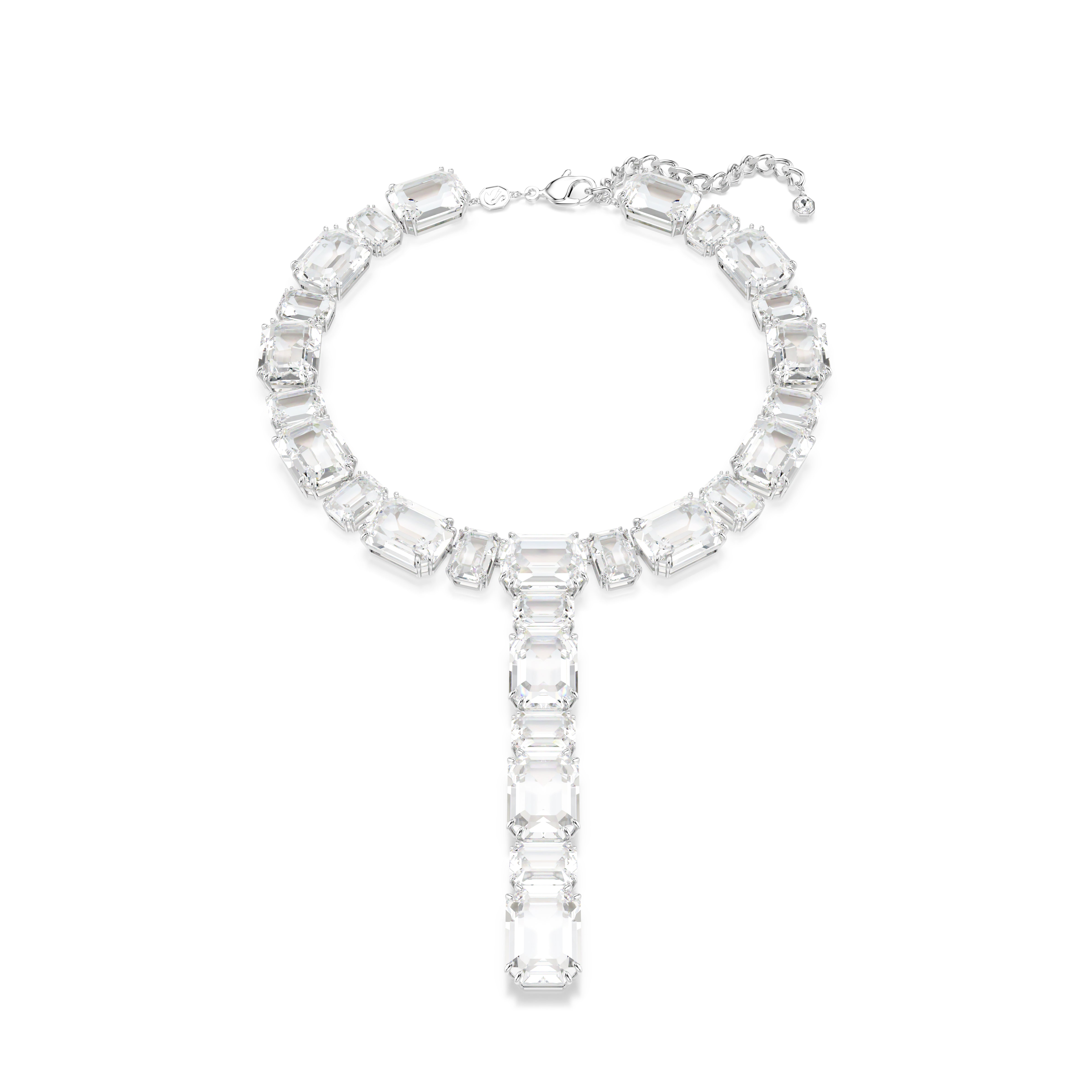 Millenia Y Kolye, Sekizgen Kesim, Beyaz, Rodyum Kaplama