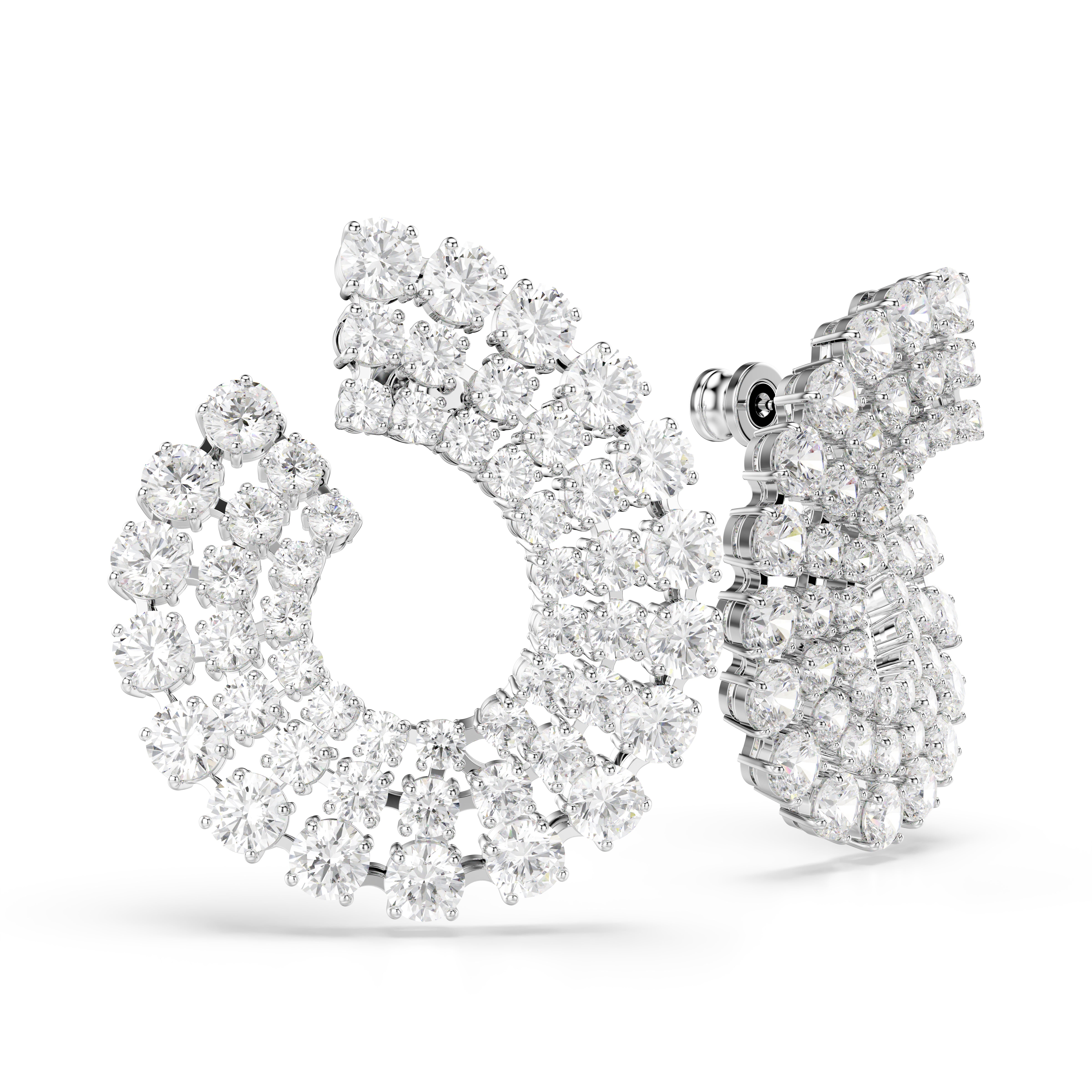 Matrix Halka Küpe, Karişik Yuvarlak Kesim, Beyaz, Rodyum Kaplama