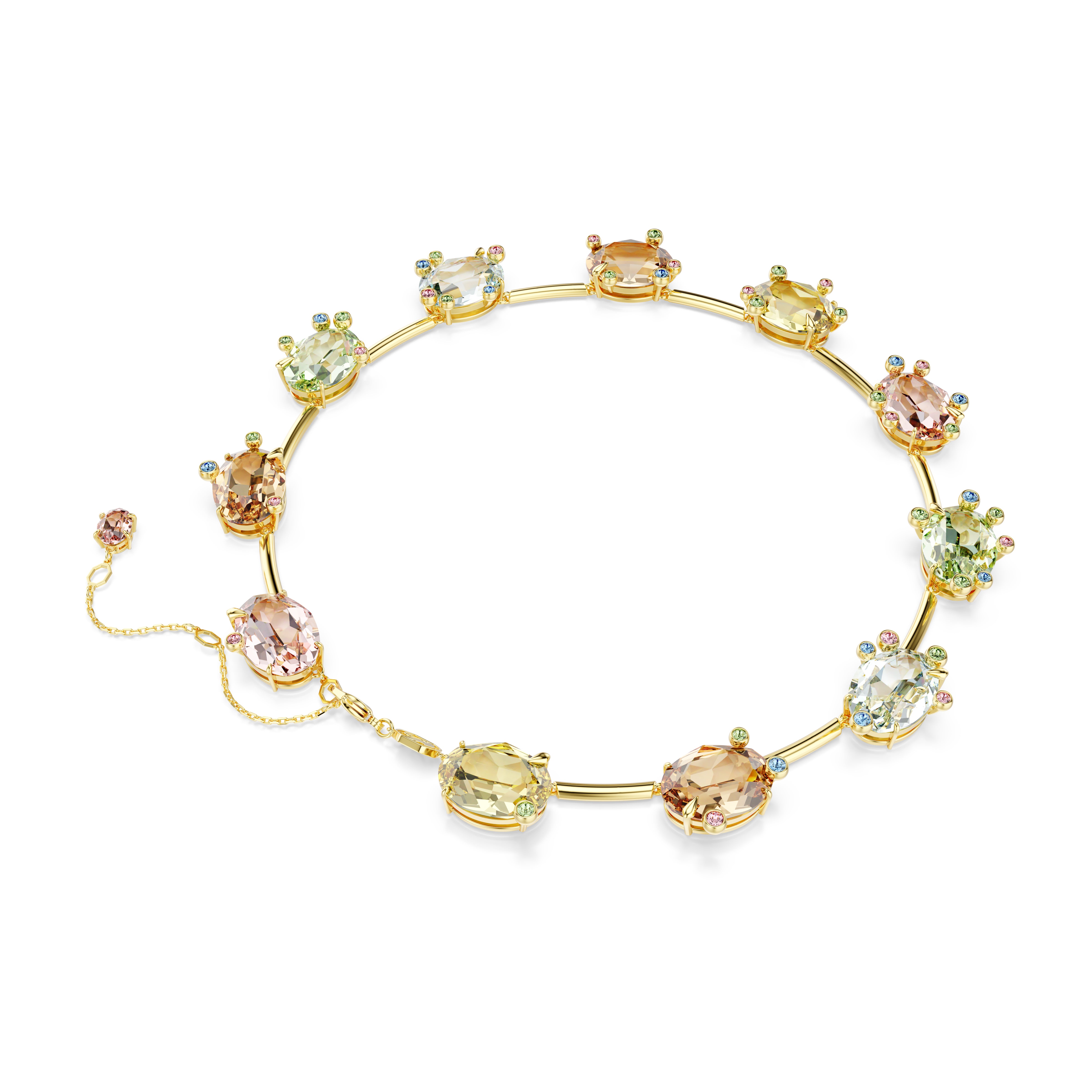 Gema Tennis Kolye, Karişik Kesim, Çok Renkli, Altin Rengi Kaplama