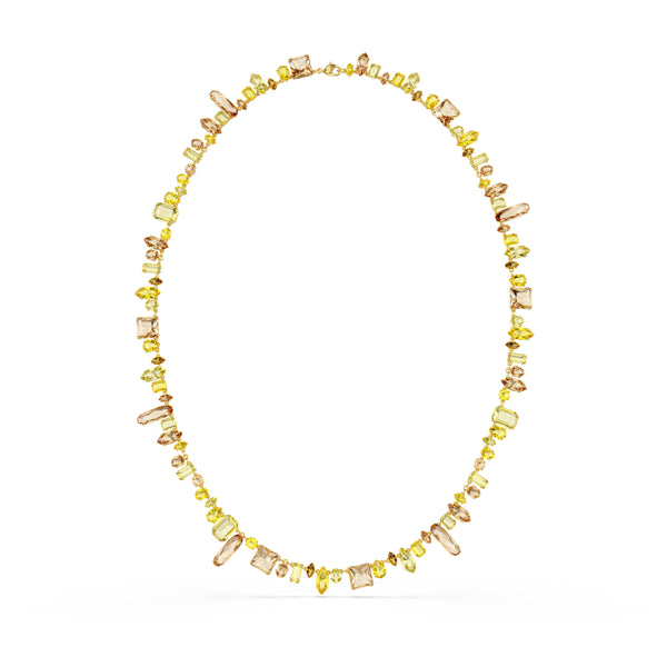 Gema Dizi Kolye, Karişik Kesimler, Sari, Altin Rengi Kaplama