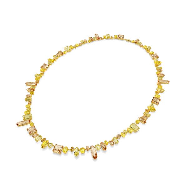 Gema Dizi Kolye, Karişik Kesimler, Sari, Altin Rengi Kaplama