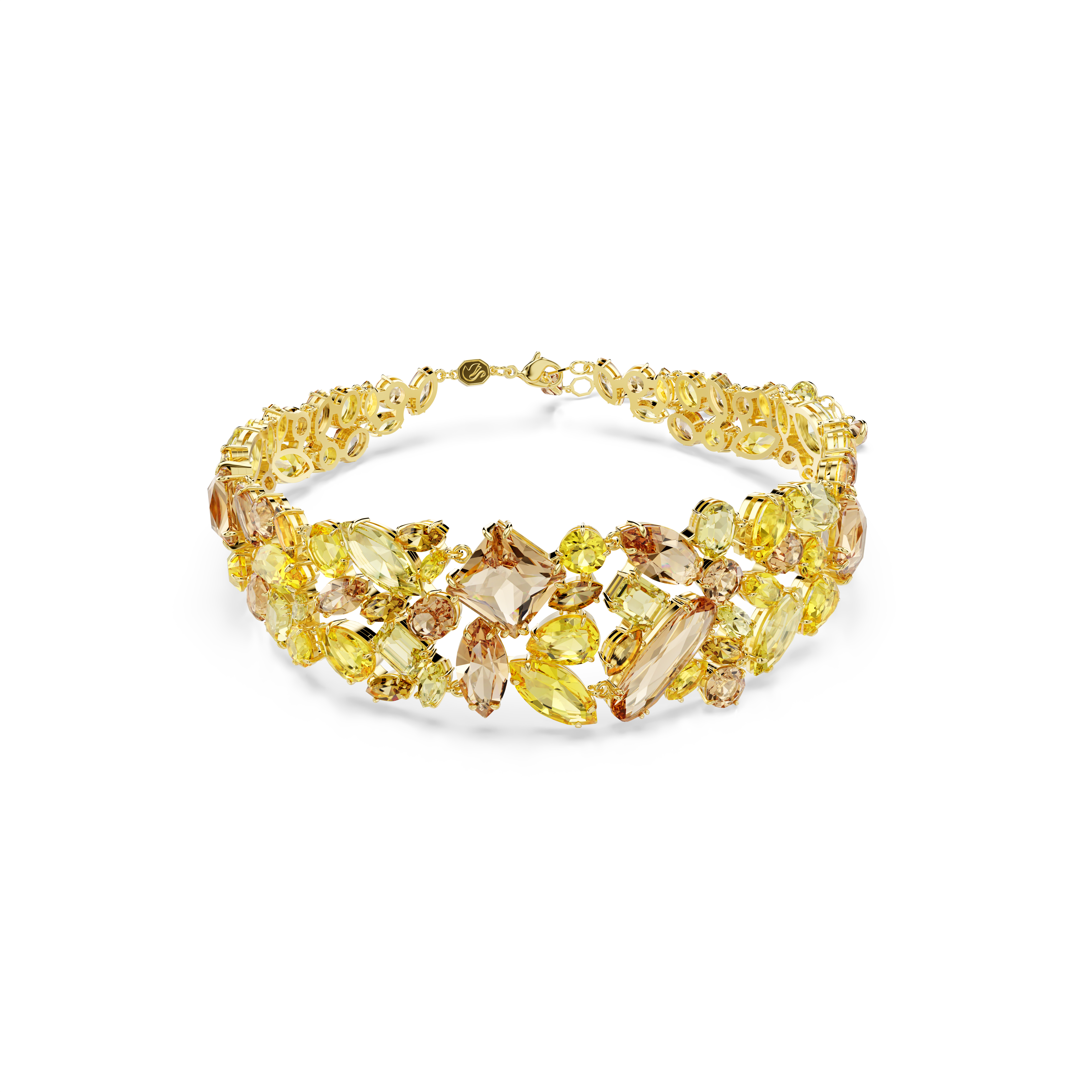 Gema Choker Kolye, Karışık Kesim, Sarı, Altın Rengi Kaplama