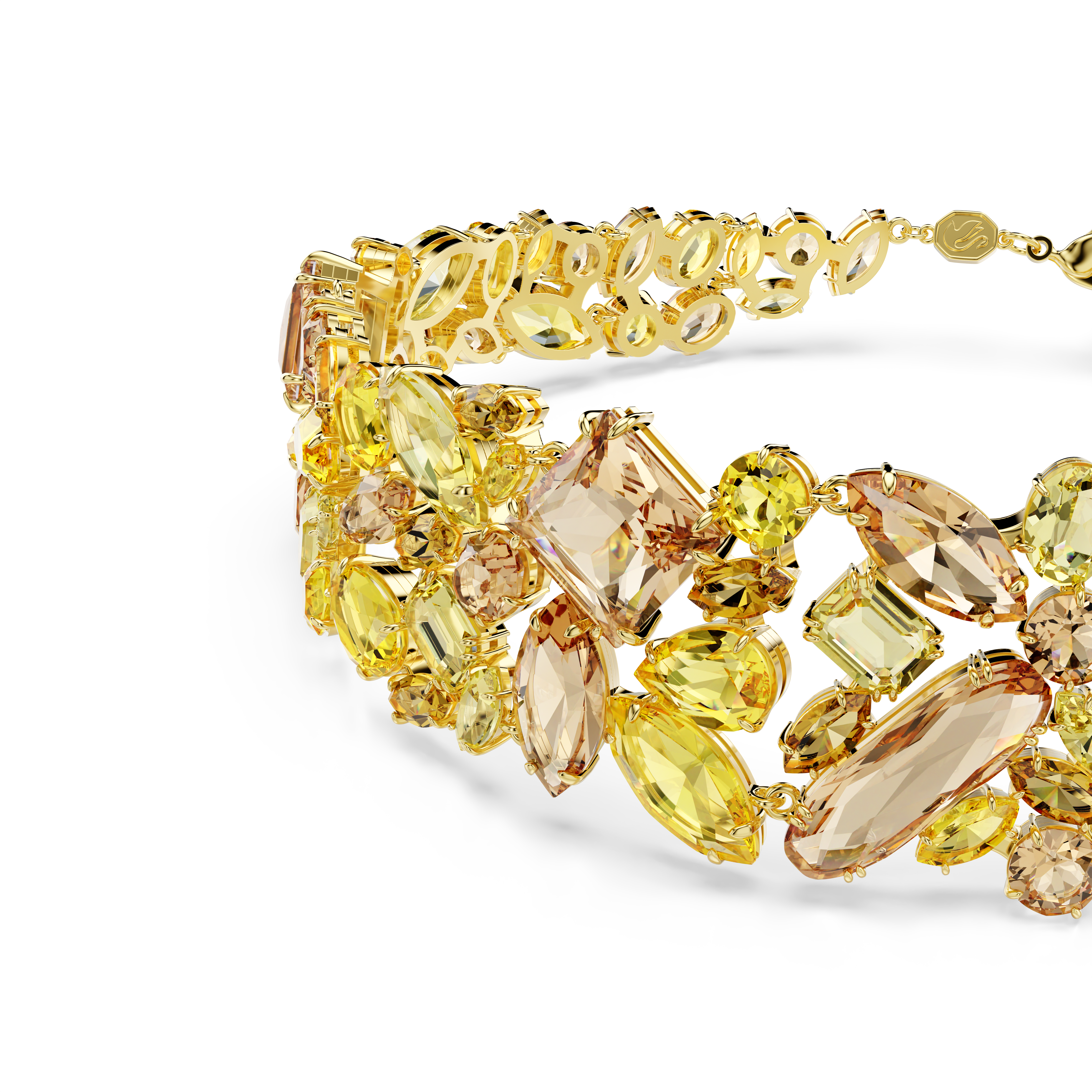 Gema Choker Kolye, Karışık Kesim, Sarı, Altın Rengi Kaplama