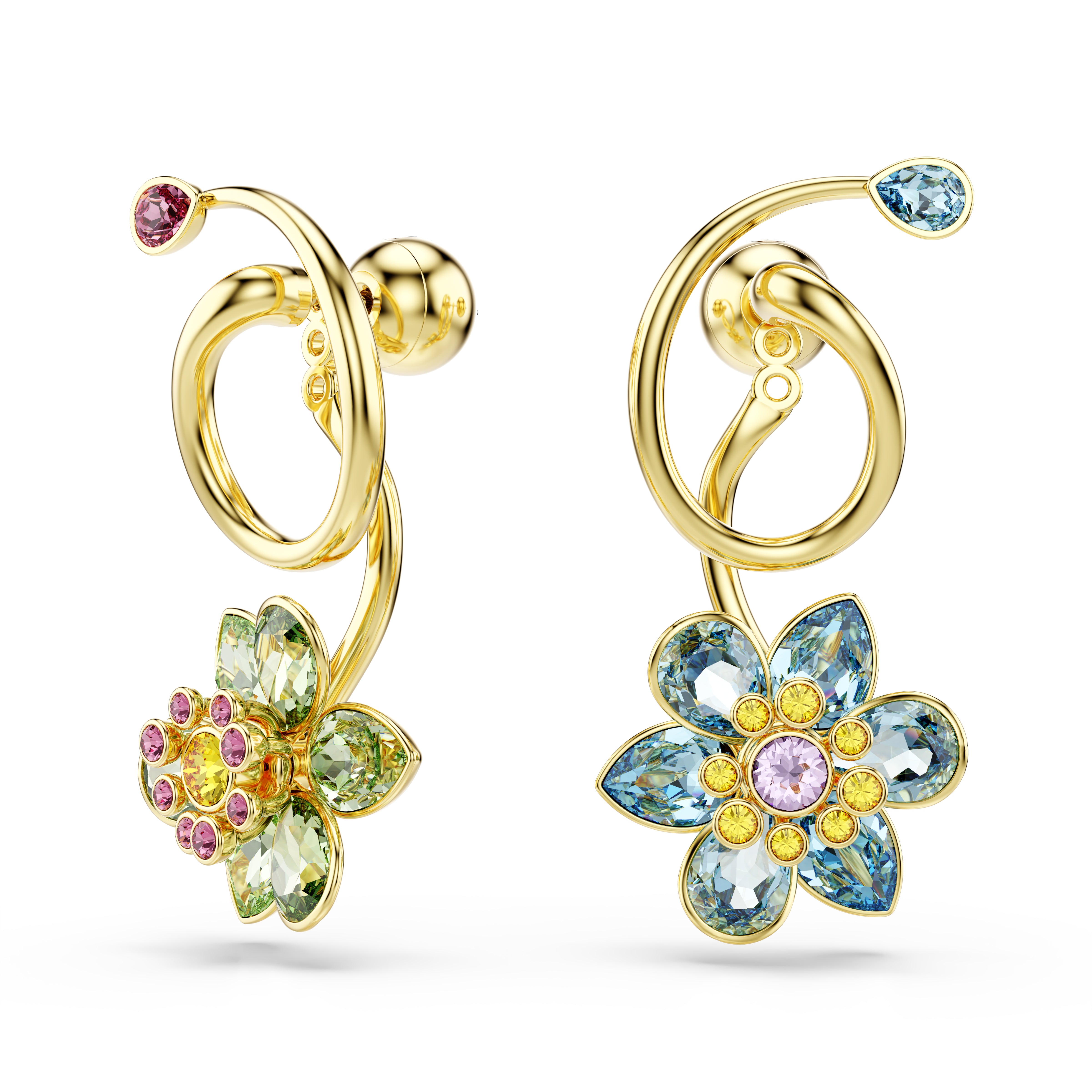Idyllia Damla Küpe, Asimetrik Dizayn, Karışık Kesim, Çiçek, Çok Renkli, Altın Rengi Kaplama