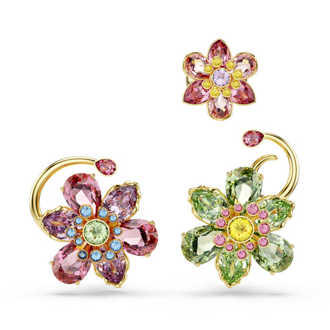 Idyllia Earcuff, Set (3), Asimetrik Dizayn, Karişik Kesim, Çiçek, Çok Renkli, Altin Rengi Kaplama
