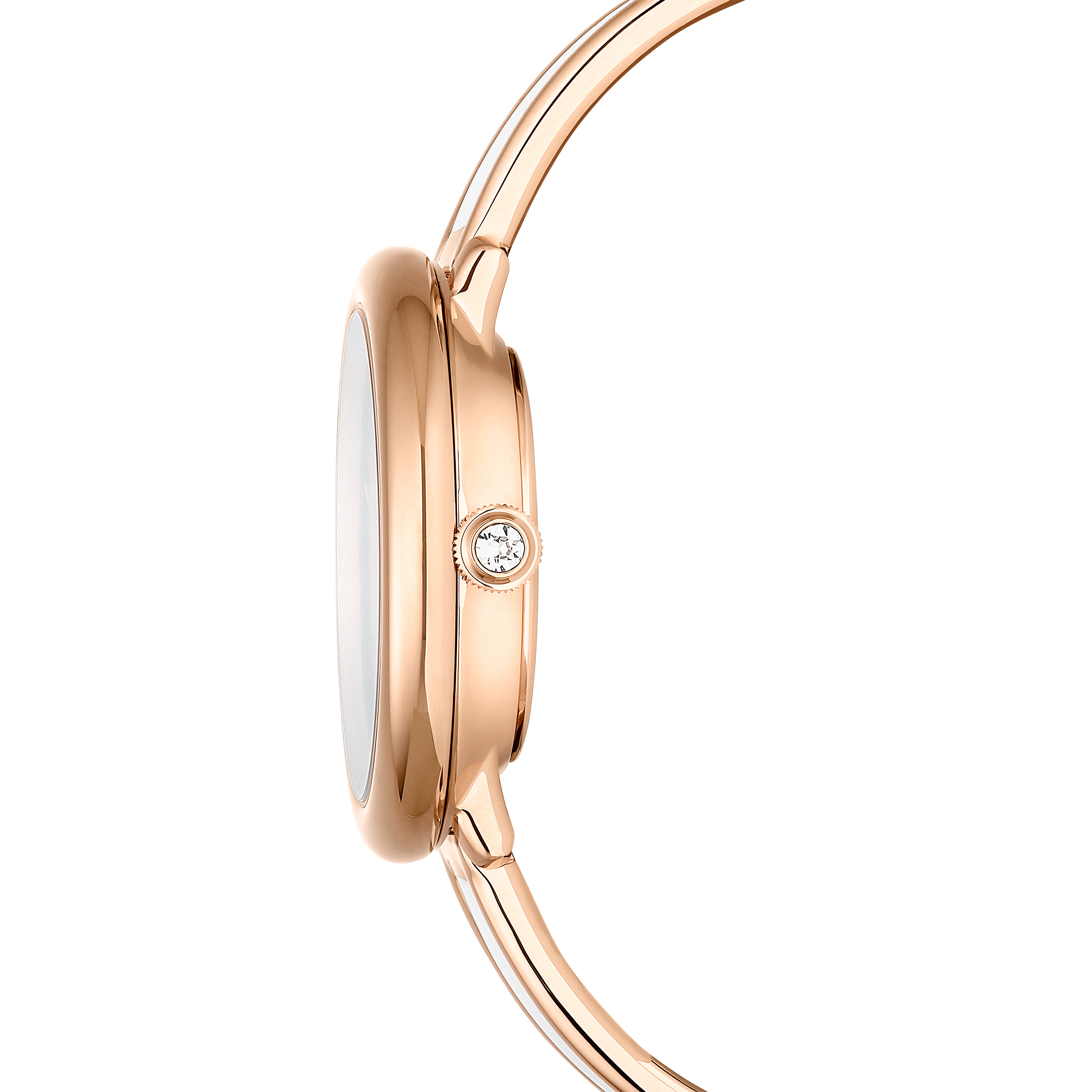 Crystalline Bangle Saat, Swiss Made, Metal Bileklik, Yeşil, Pembe Altın Rengi Kaplama