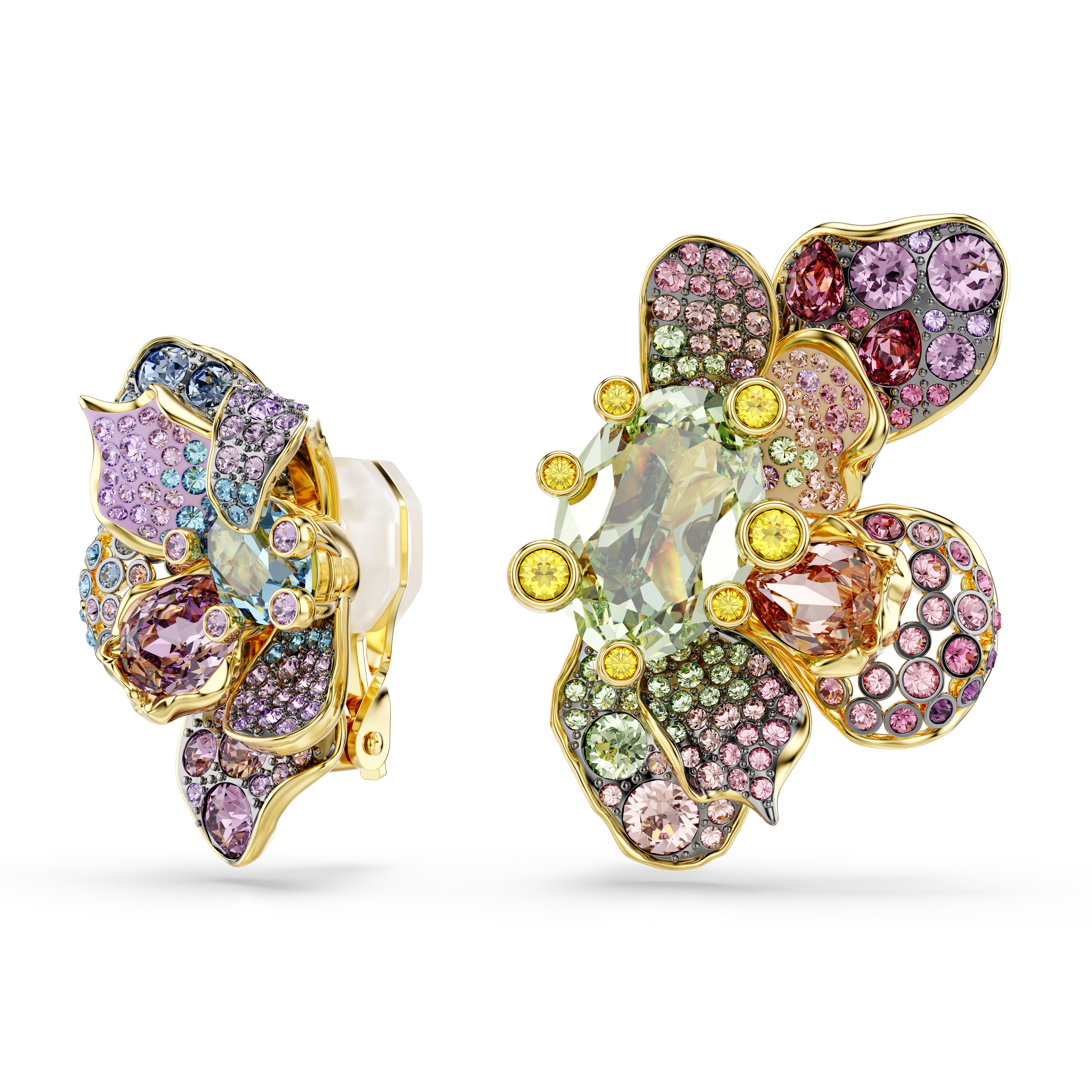 Idyllia Klips Küpe, Karişik Kesim, Pavé, Çiçek, Çok Renkli, Karişik Metal Kaplama