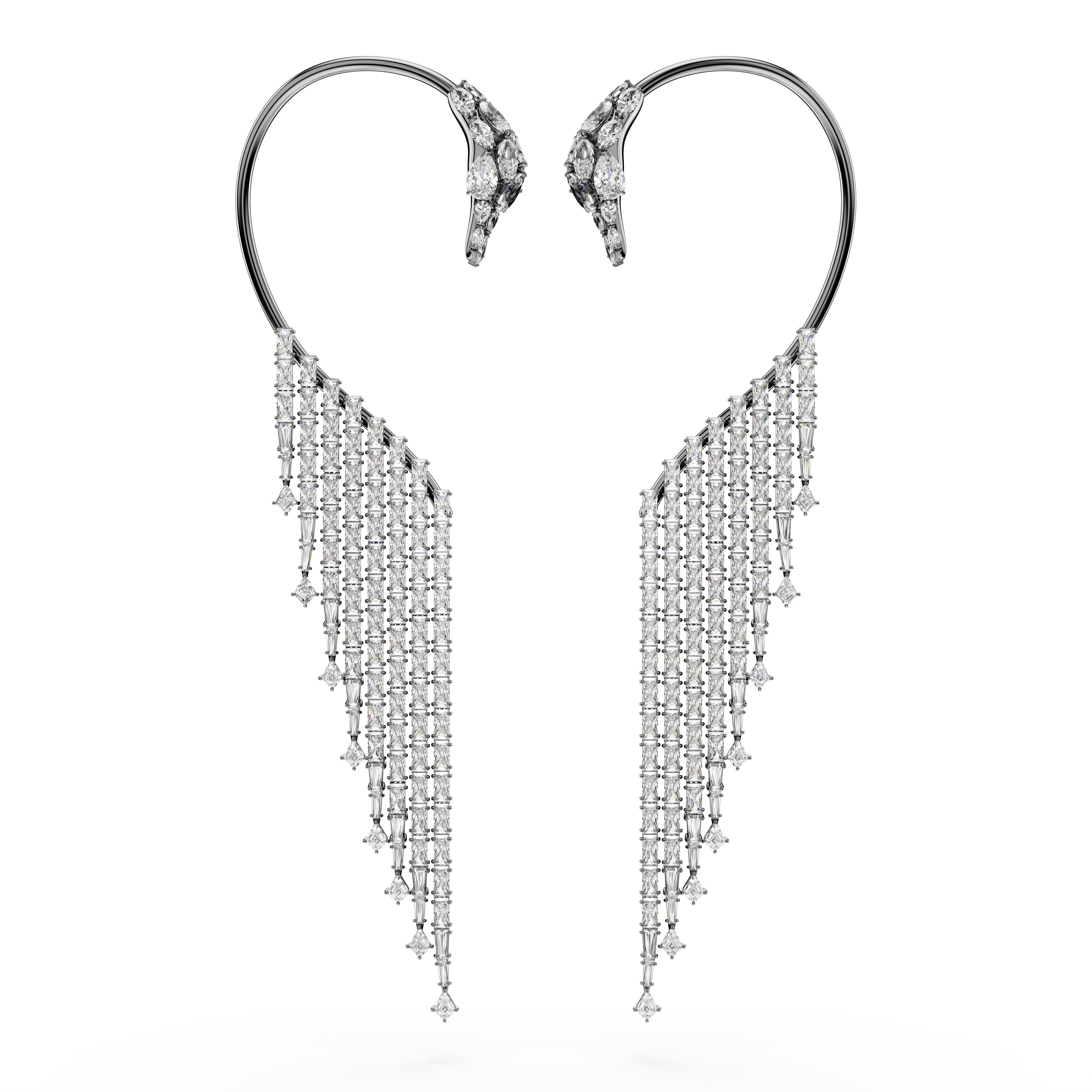 The Vienna Collection Kelepçe Küpe, Kuğu, Beyaz, Rutenyum Kaplama