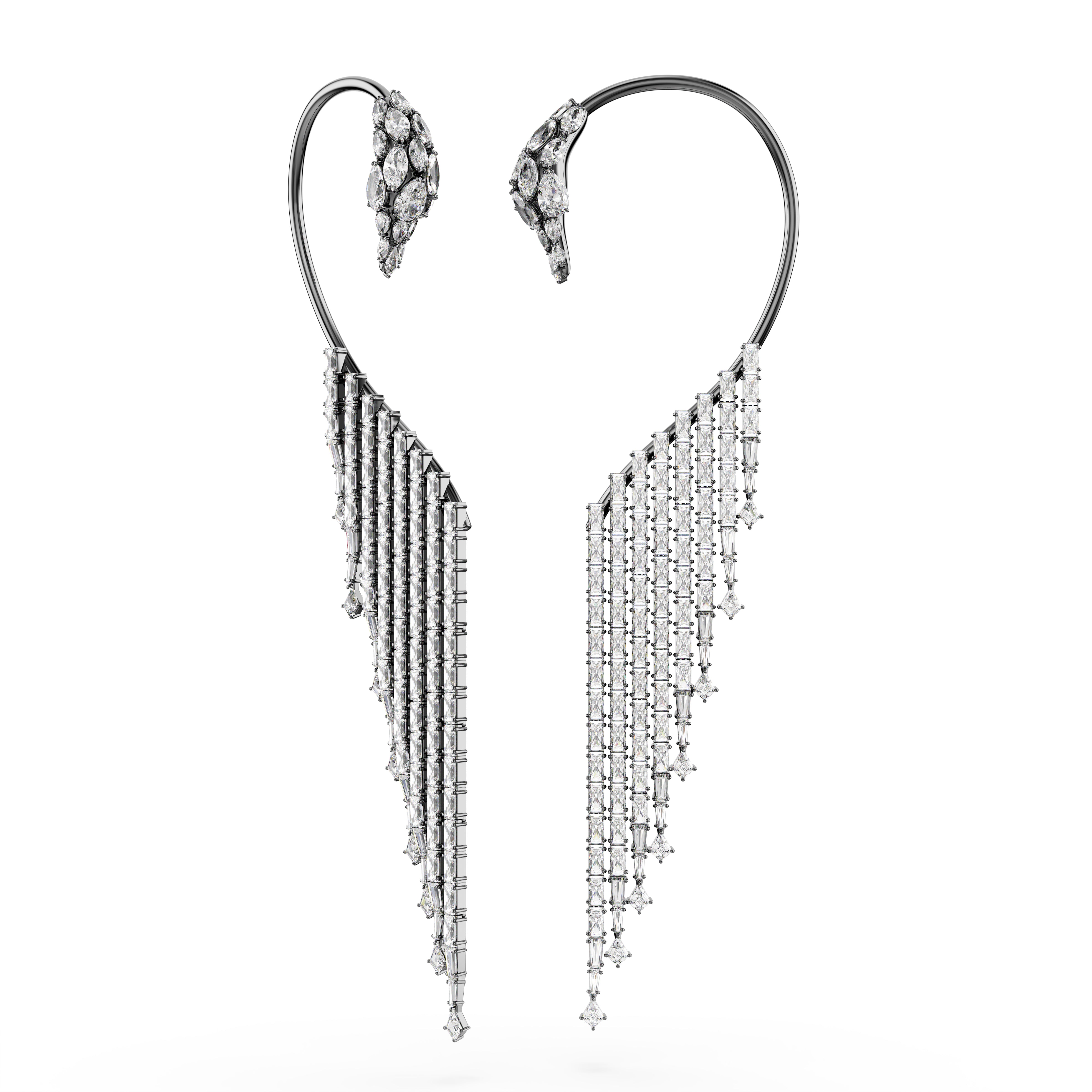 The Vienna Collection Kelepçe Küpe, Kuğu, Beyaz, Rutenyum Kaplama