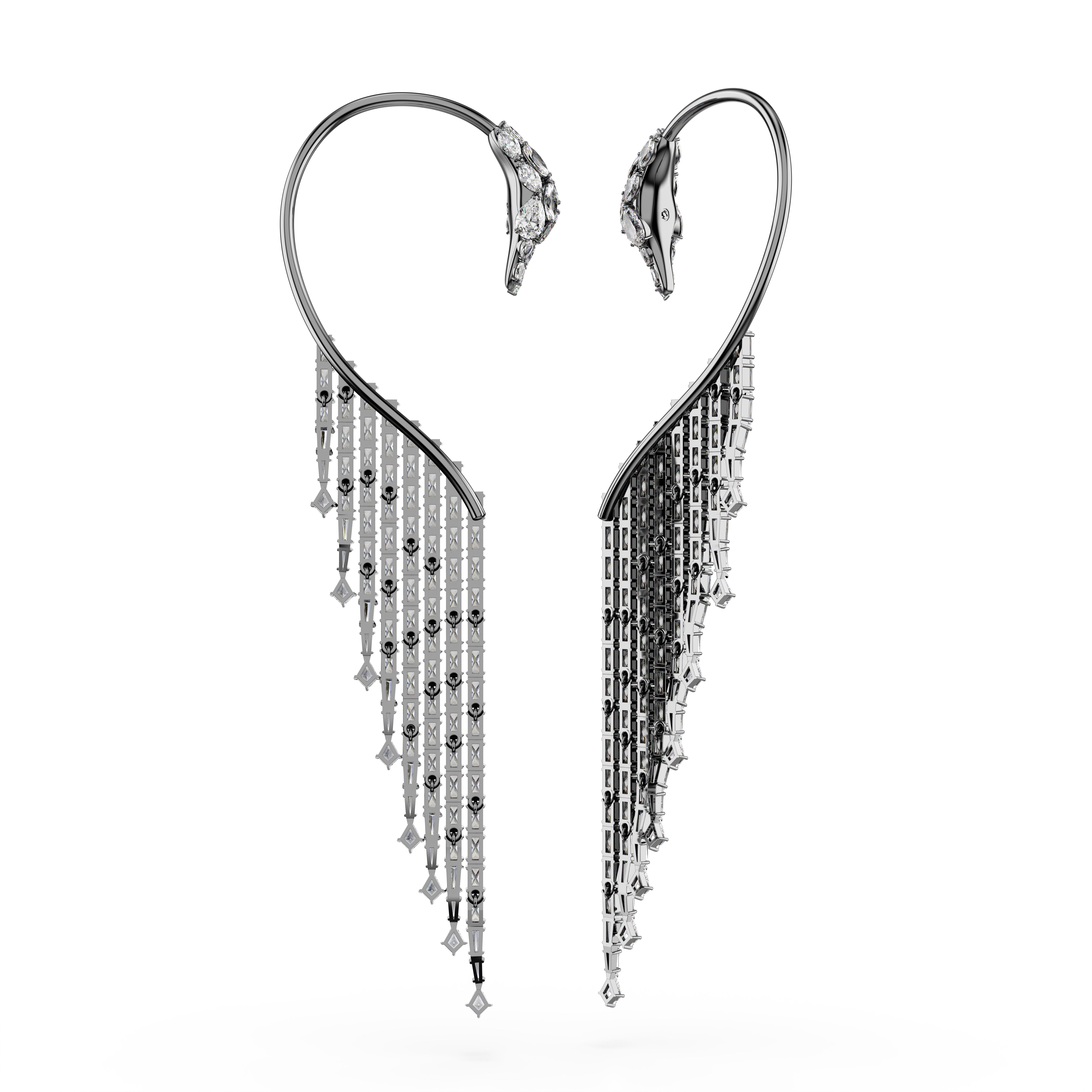 The Vienna Collection Kelepçe Küpe, Kuğu, Beyaz, Rutenyum Kaplama