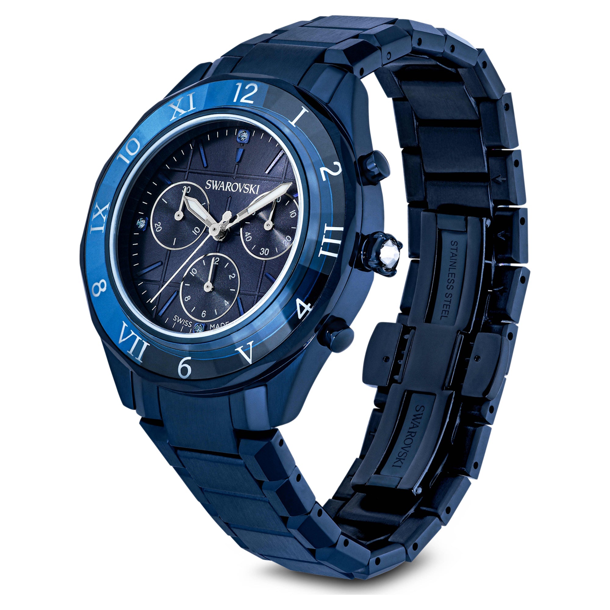 Dextera Chrono Saat, 39 mm, İsviçre Üretimi, Metal bileklik, Mavi, Mavi yüzey