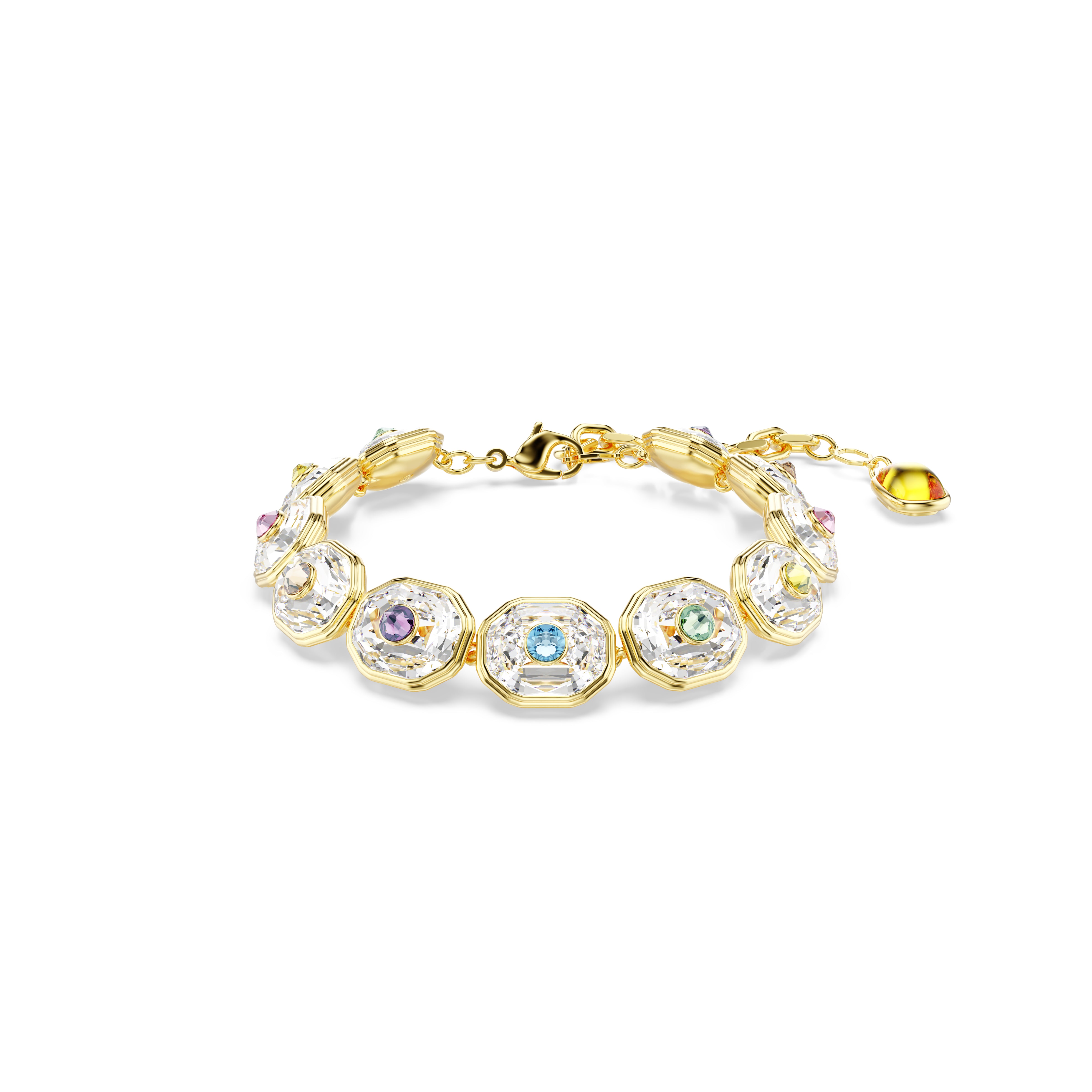 Chroma Tennis Bileklik, Octagon Kesim, Çok Renkli, Altin Rengi Kaplama