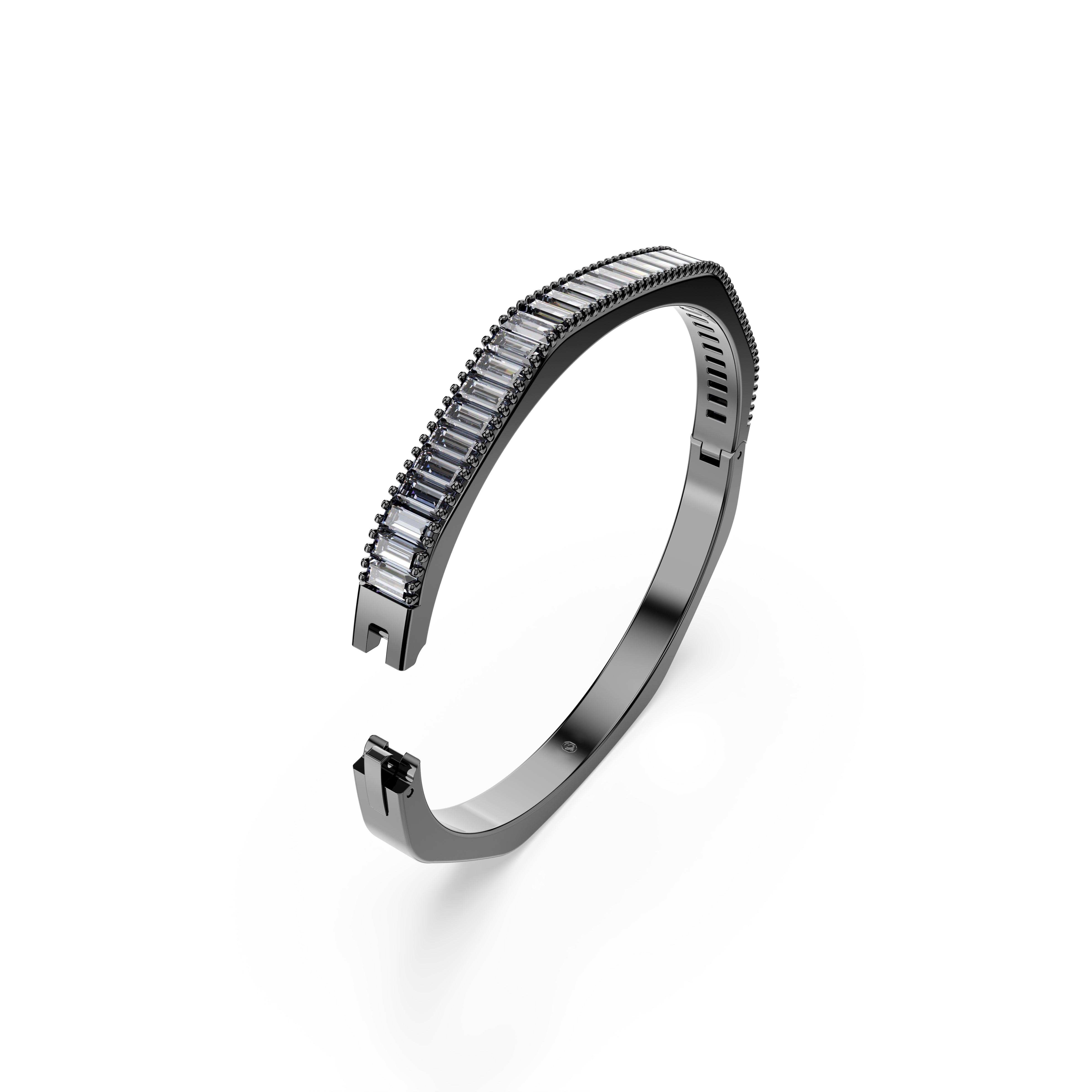 Matrix Bangle Bileklik, Baget Kesim, Gri, Rutenyum Kaplama