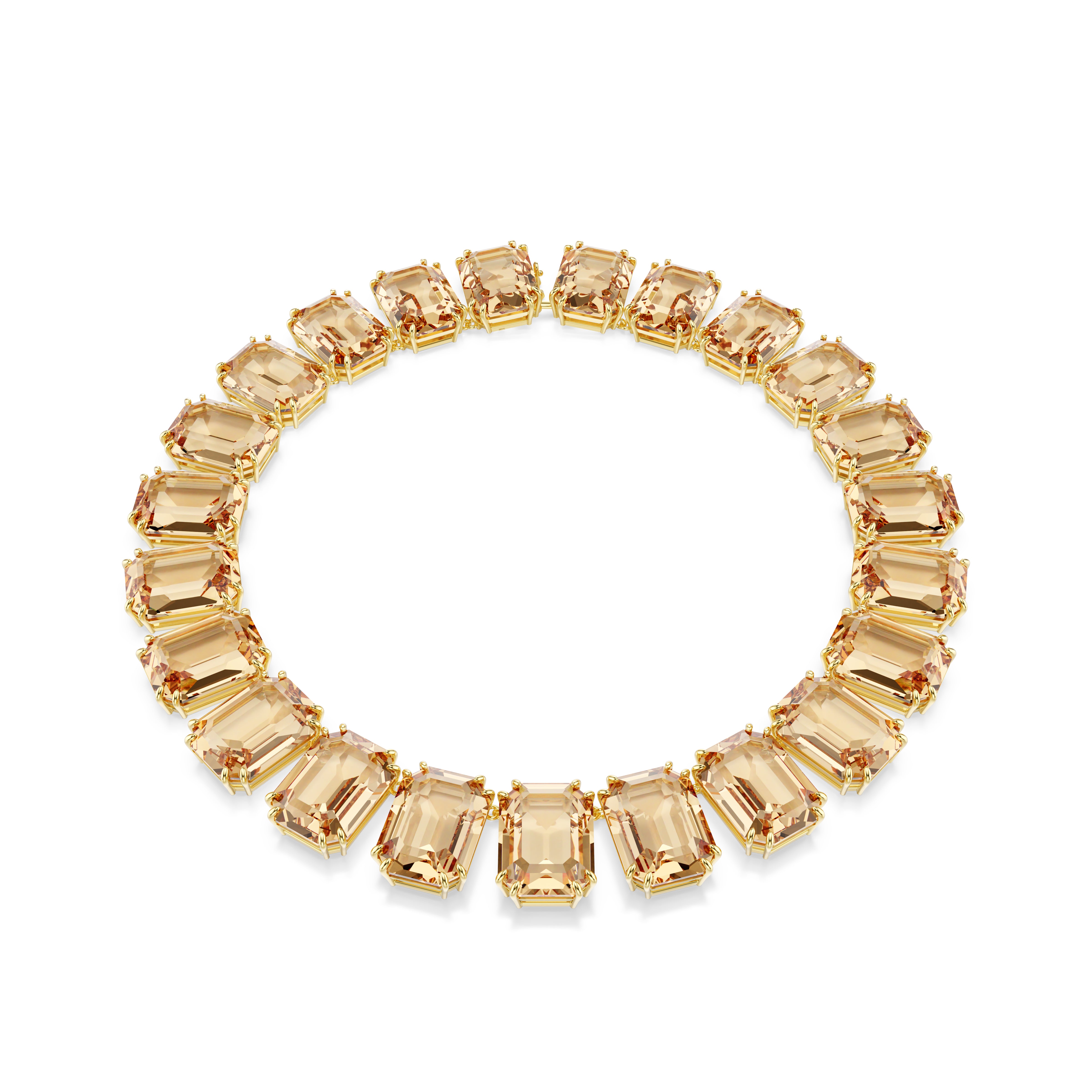 Millenia Tennis Kolye, Büyük Kristaller, Sekizgen Kesim, Altin Rengi Kaplama