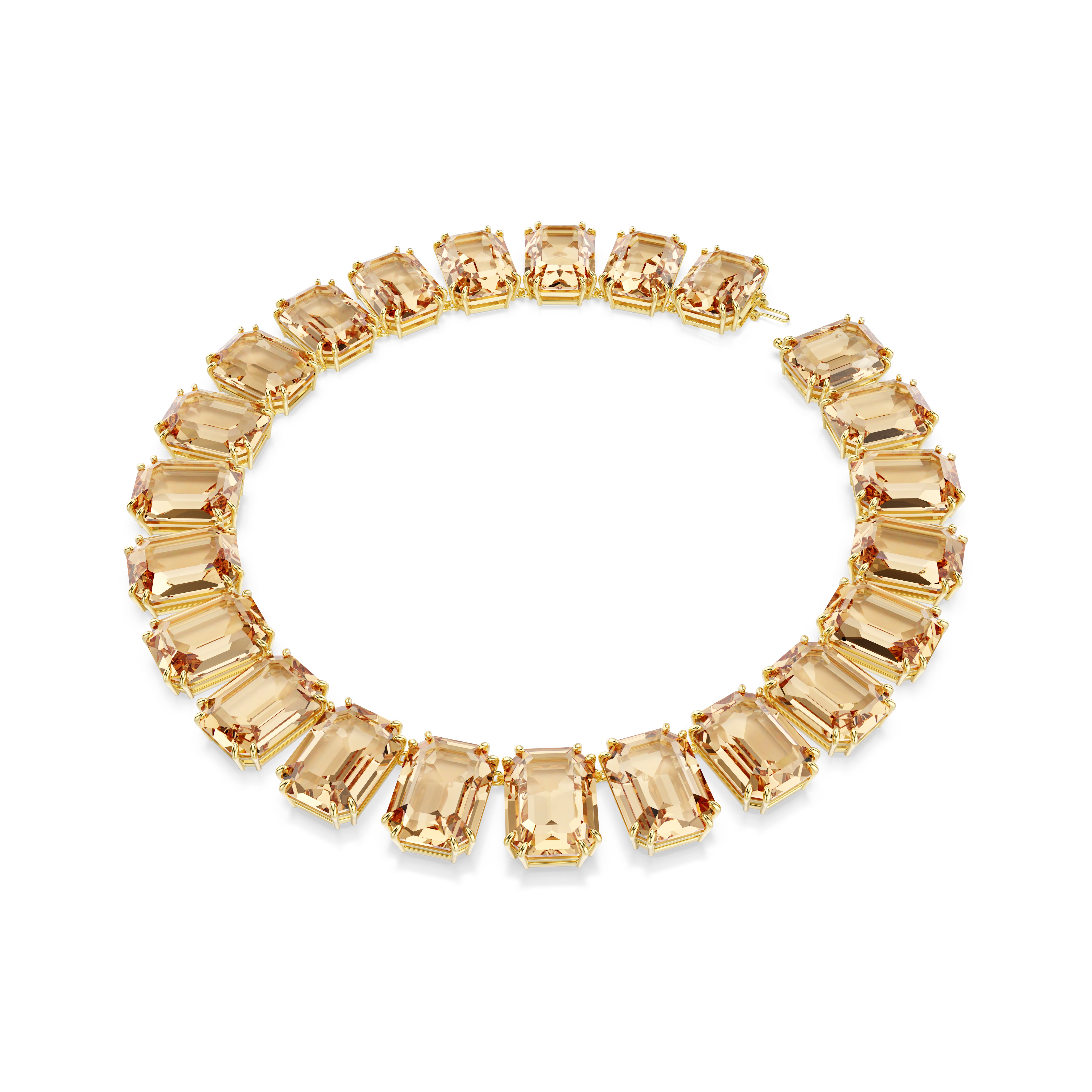 Millenia Tennis Kolye, Büyük Kristaller, Sekizgen Kesim, Altin Rengi Kaplama