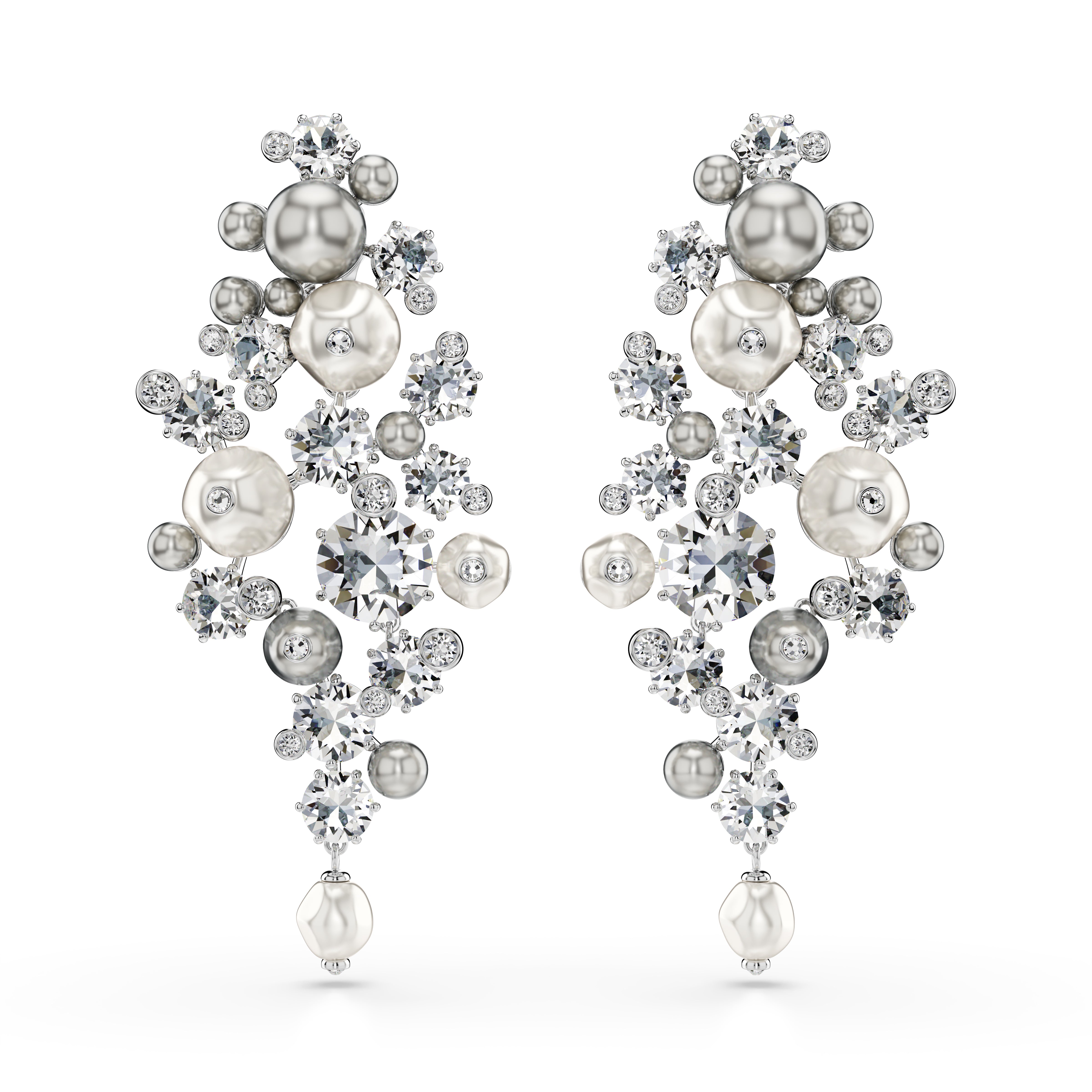 Constella Küpe, Kristal İnci, Yuvarlak Kesim, Beyaz, Rodyum Kaplama