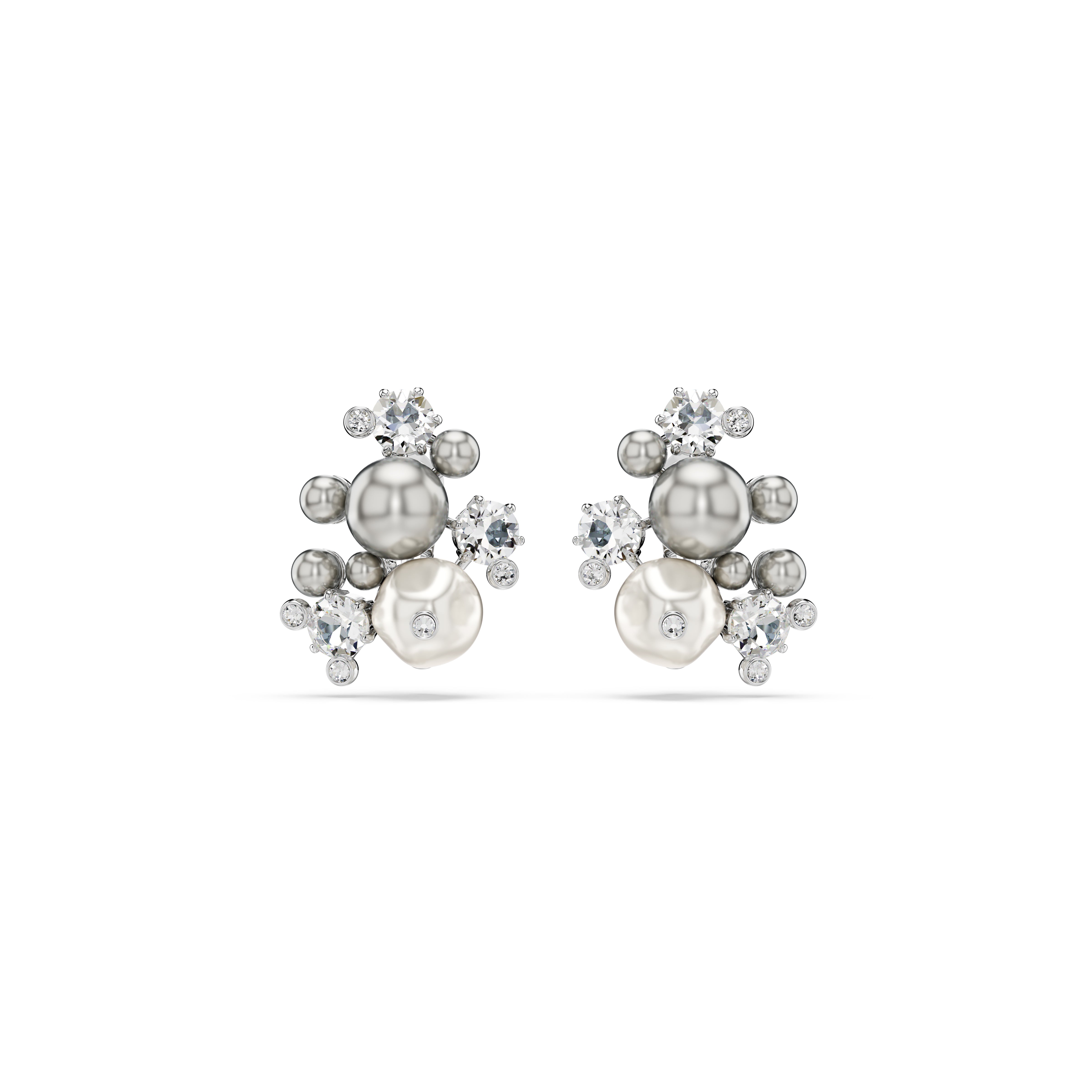 Constella Küpe, Kristal İnci, Yuvarlak Kesim, Beyaz, Rodyum Kaplama