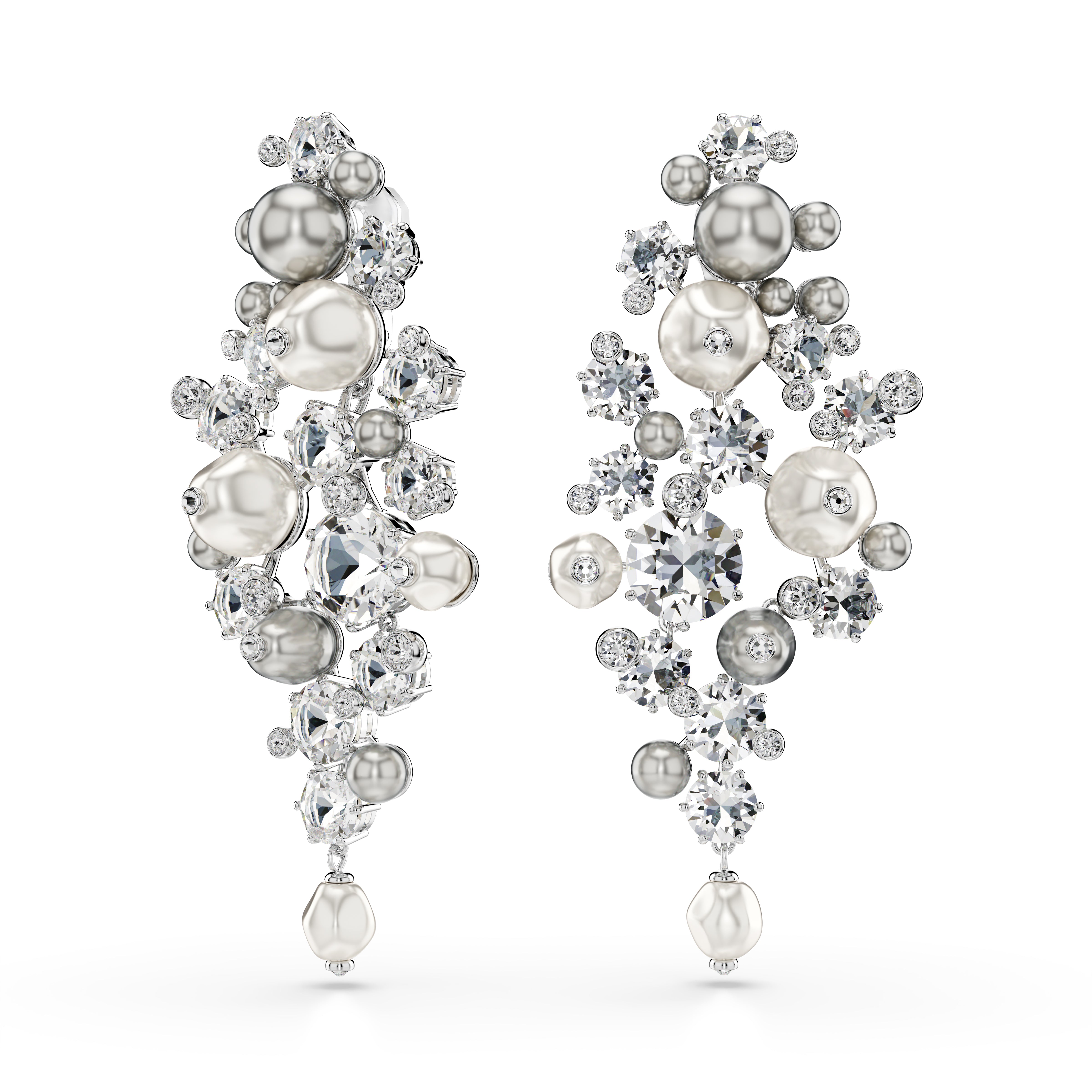 Constella Küpe, Kristal İnci, Yuvarlak Kesim, Beyaz, Rodyum Kaplama